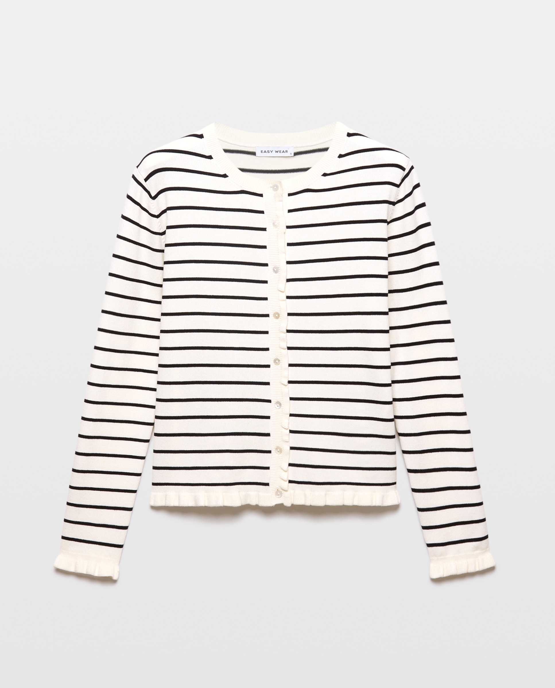 Chaqueta de punto de mujer con tapeta volantes - Easy Wear - Blanco Blanco-4