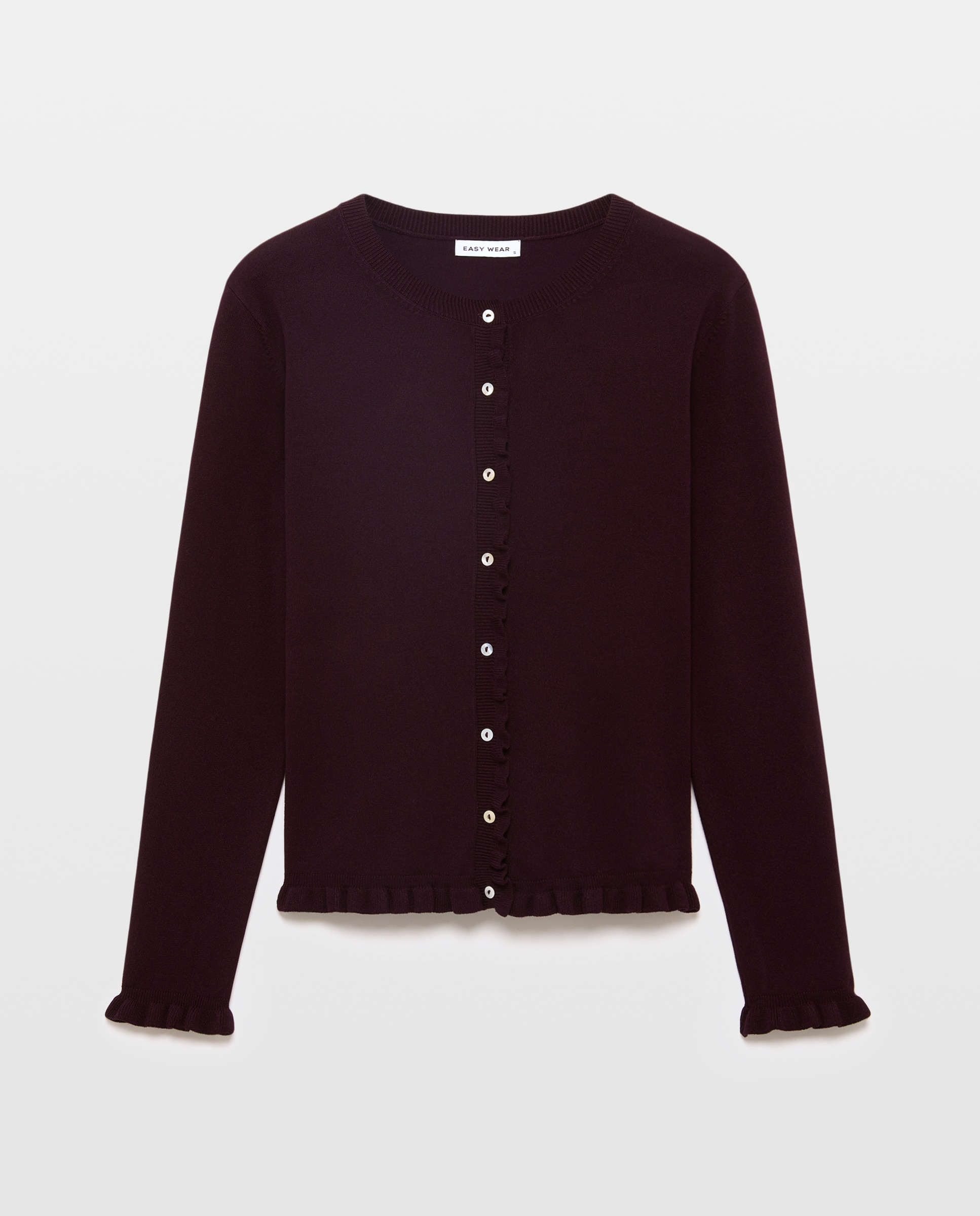 Chaqueta de punto de mujer con tapeta volantes - Easy Wear - 291 Berenjena 291 Berenjena-4
