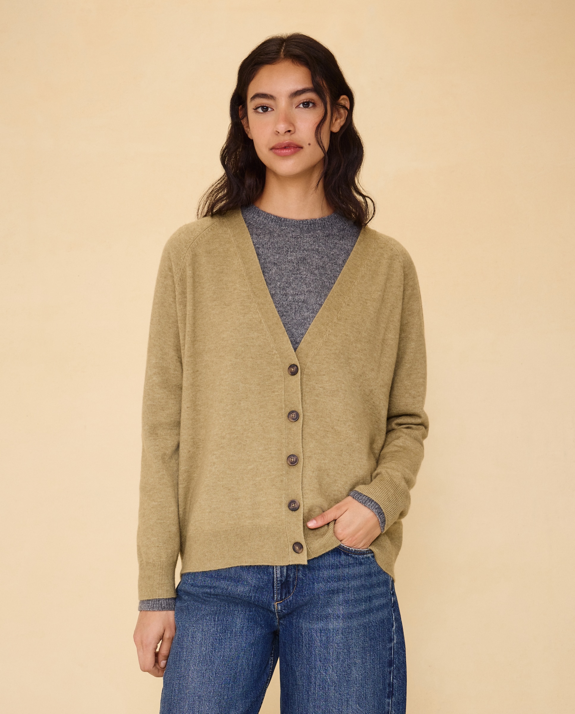 Chaqueta de punto cuello pico de mujer. - Easy Wear - 371 Aceite 371 Aceite-2