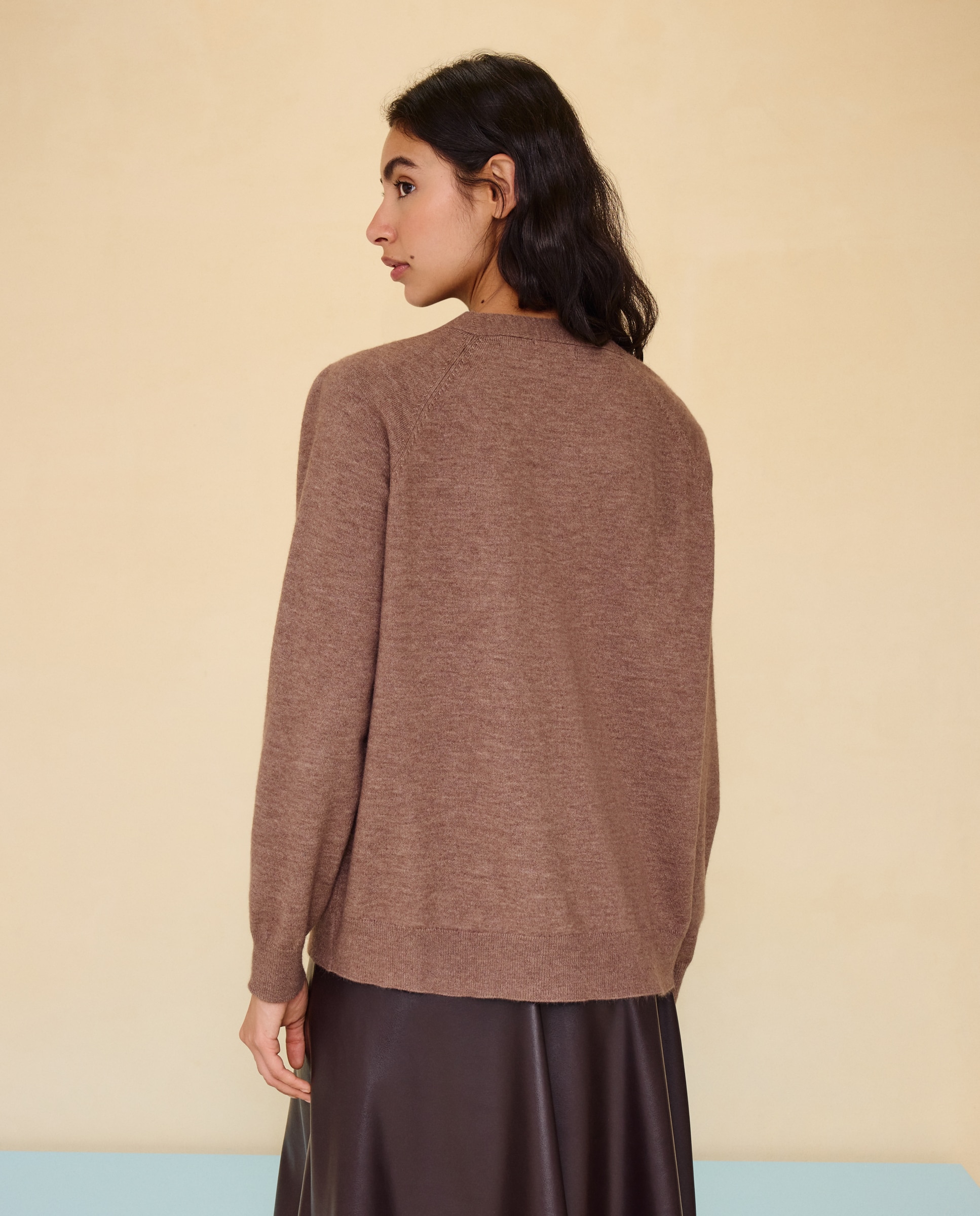 Chaqueta de punto cuello pico de mujer. - Easy Wear - Visón claro Visón claro-2