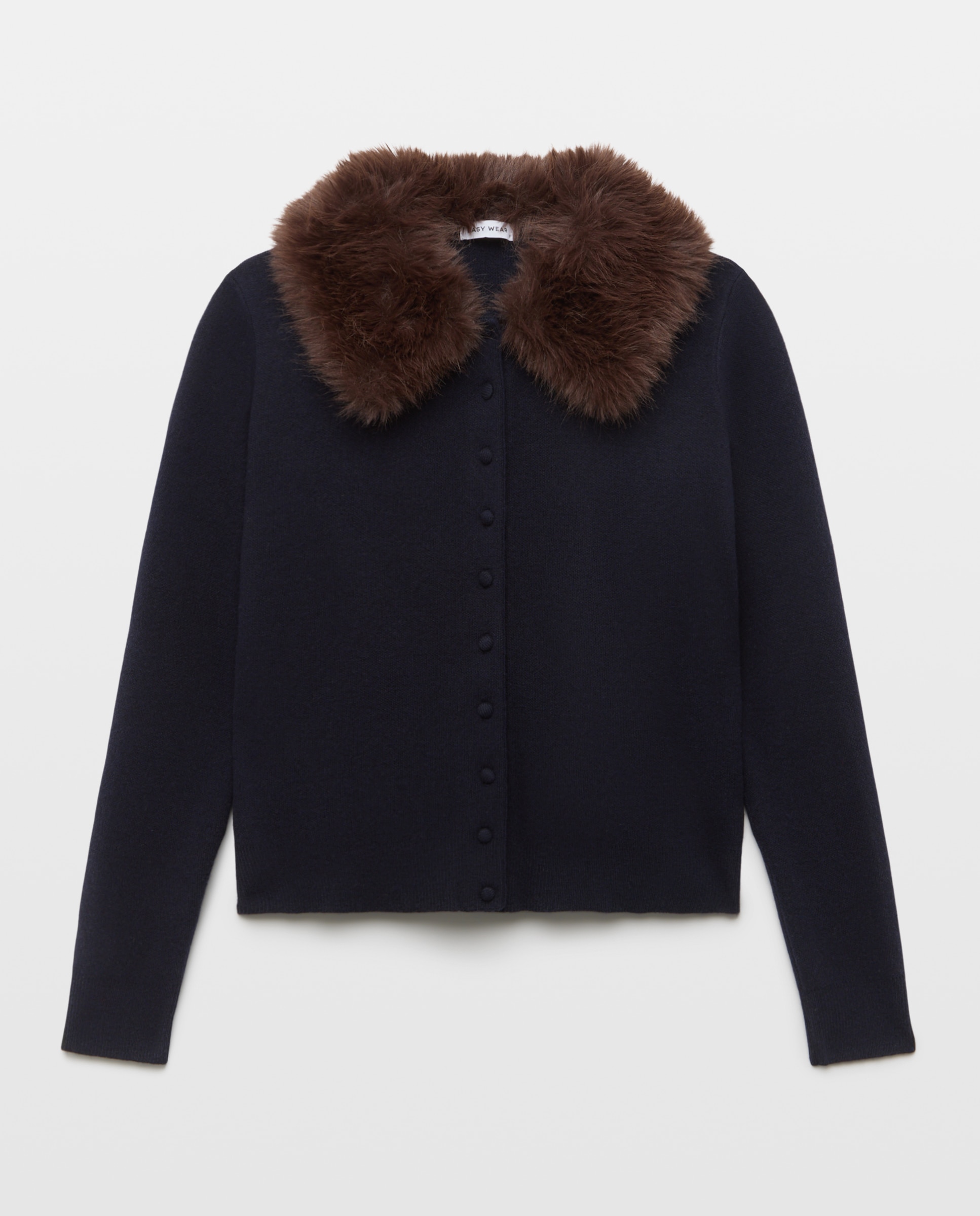 Chaqueta de punto con cuello de pelo de mujer - Easy Wear - Azul marino Azul marino-1