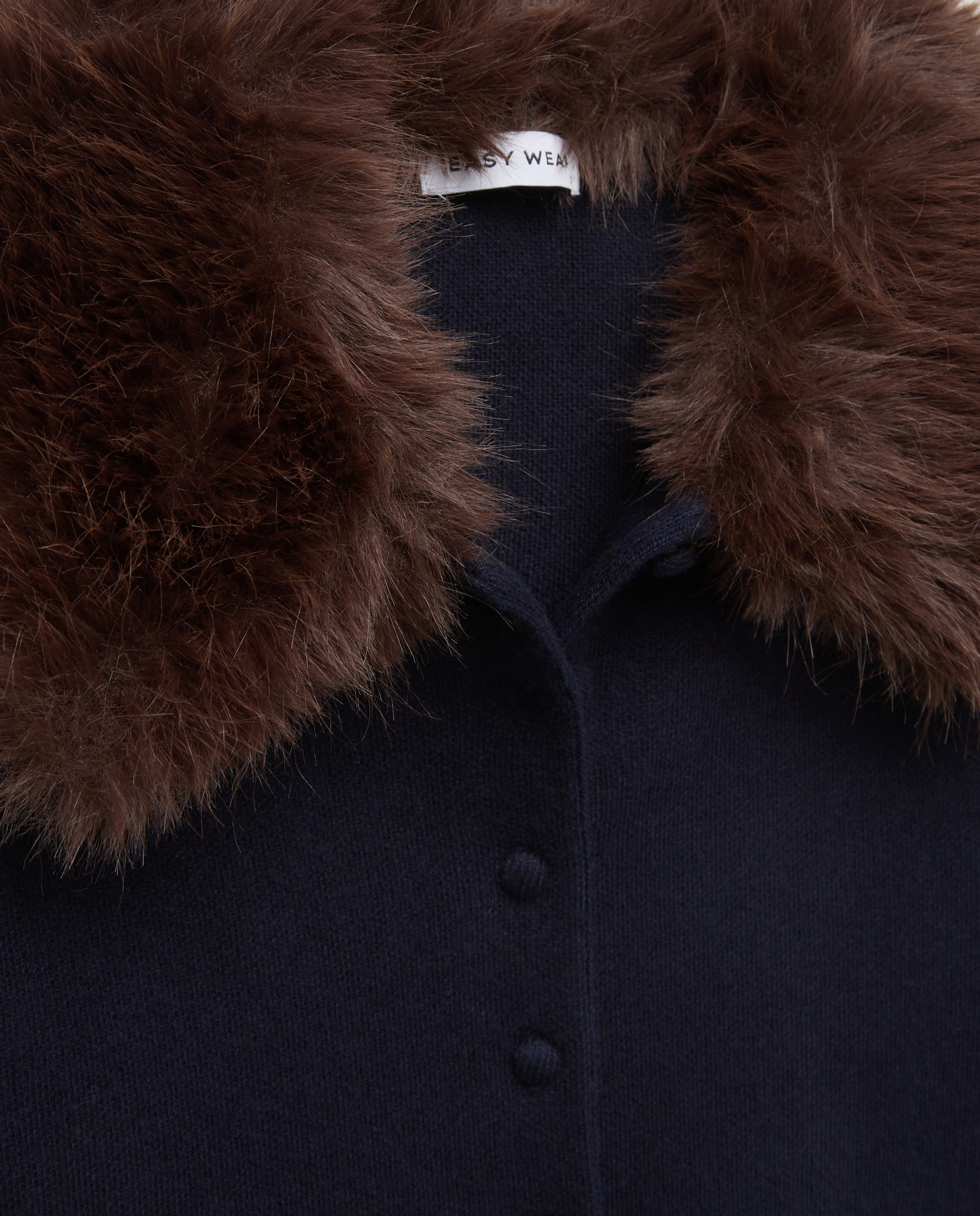 Chaqueta de punto con cuello de pelo de mujer - Easy Wear - Azul marino Azul marino-2
