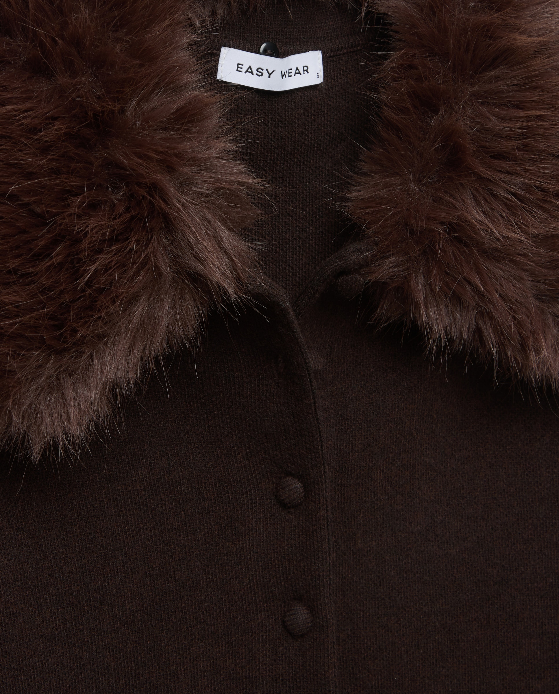 Chaqueta de punto con cuello de pelo de mujer - Easy Wear - Chocolate Chocolate-2