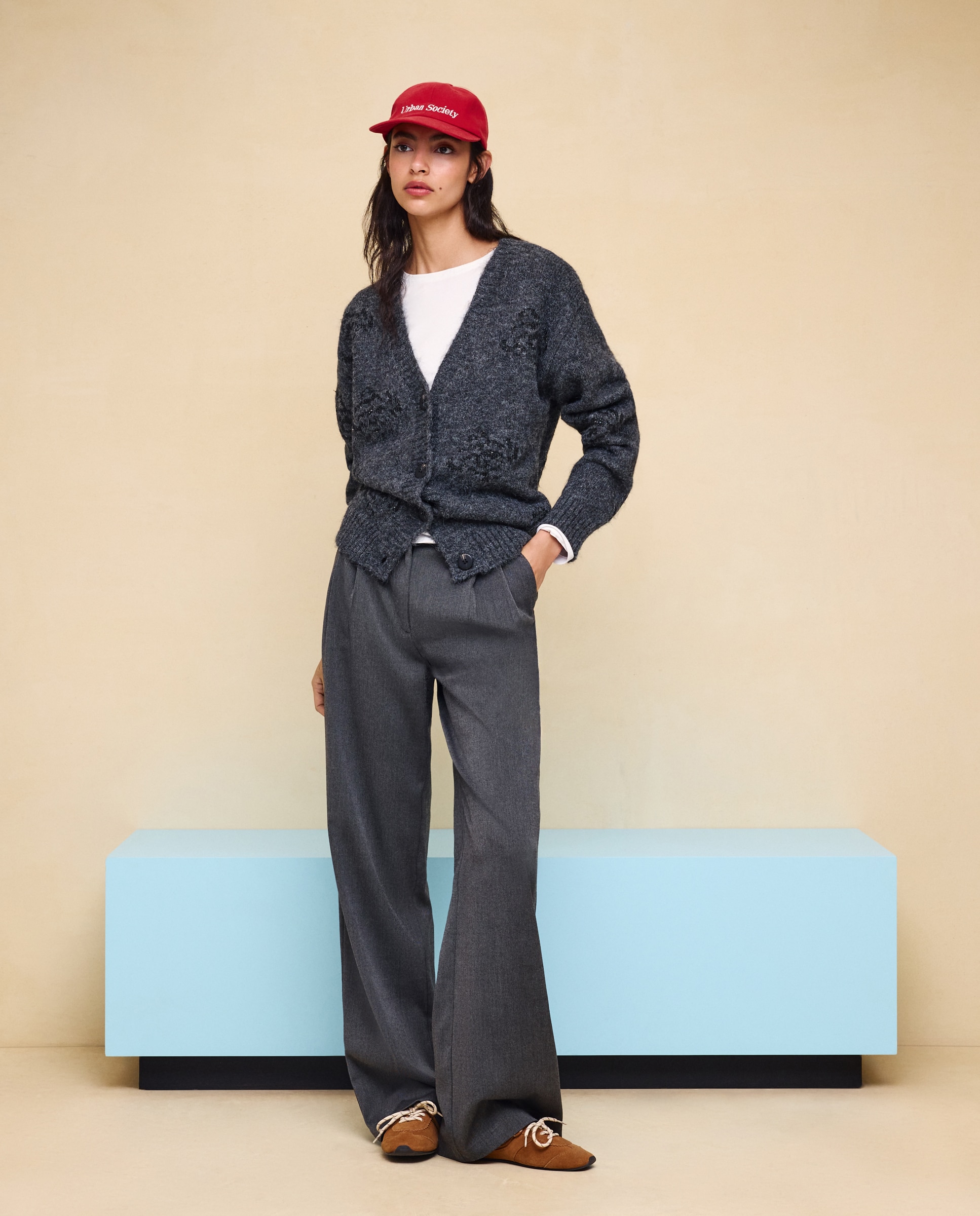 Imagen 1 de Chaqueta de punto con jacquard de lentejuelas de mujer Plomo