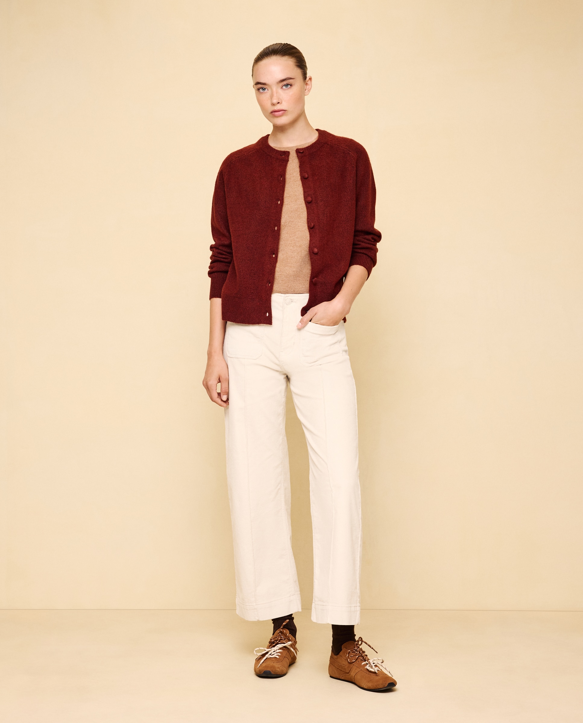 Chaqueta de punto con botón forrado de mujer. - Easy Wear - 740 Tabaco 740 Tabaco-1