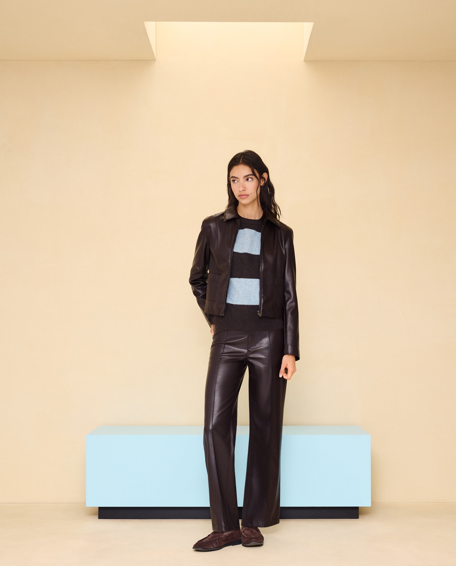 Biker de mujer efecto piel - Easy Wear - Marrón Marrón-2