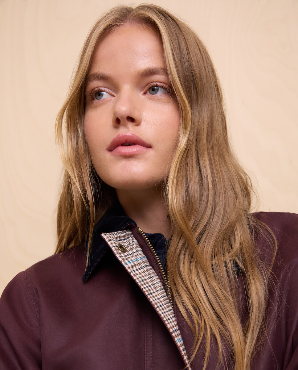 Parka Encerada de Gola de Bombazina Bordeaux-2