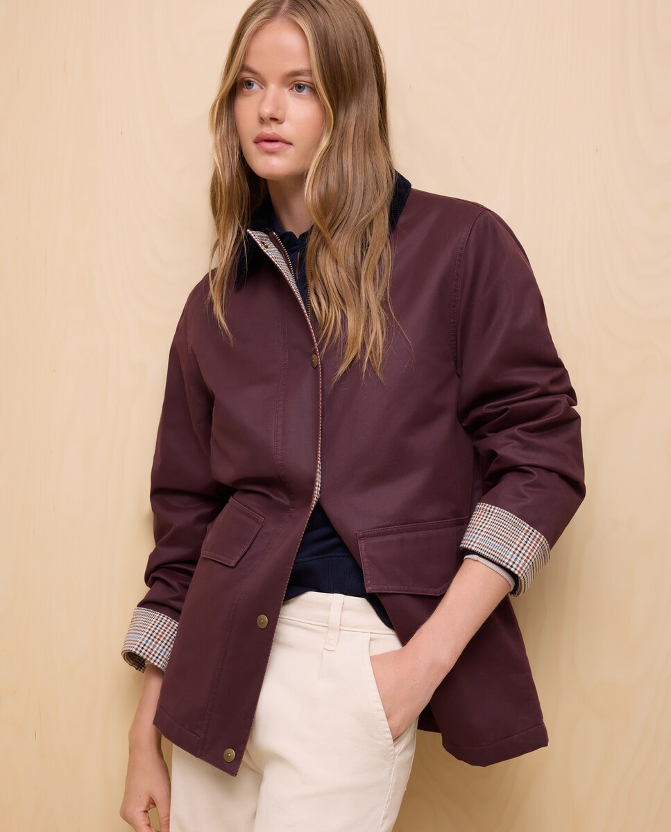 Parka Encerada de Gola de Bombazina Bordeaux-3