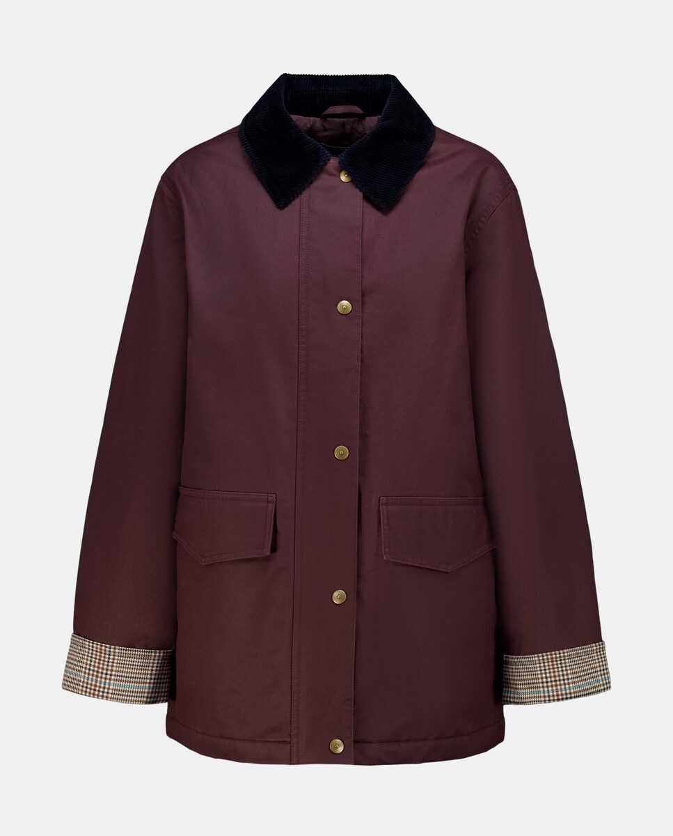 Parka Encerada de Gola de Bombazina Bordeaux-5