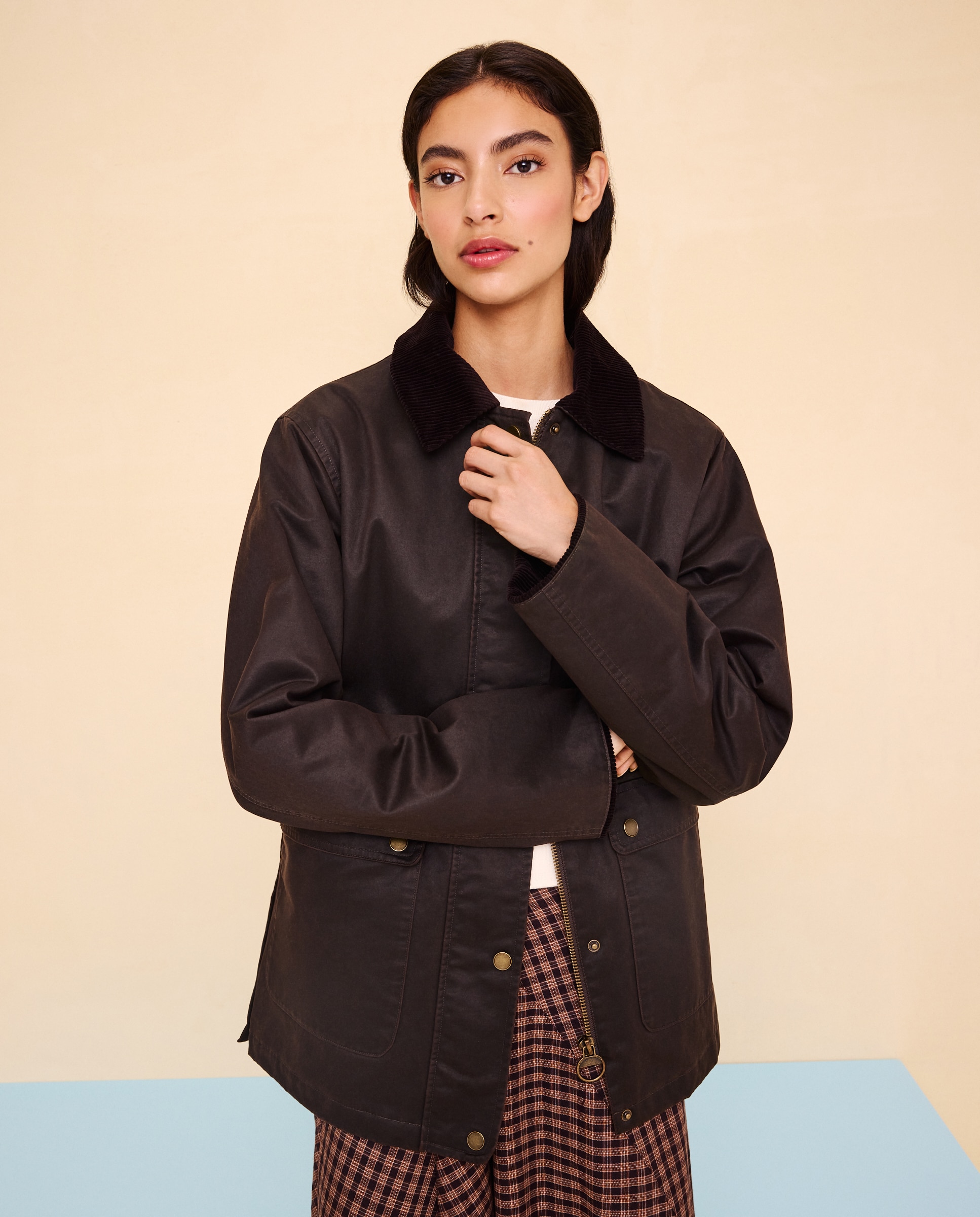 Parka de mujer encerada cuello pana - Easy Wear - Marrón Marrón-1