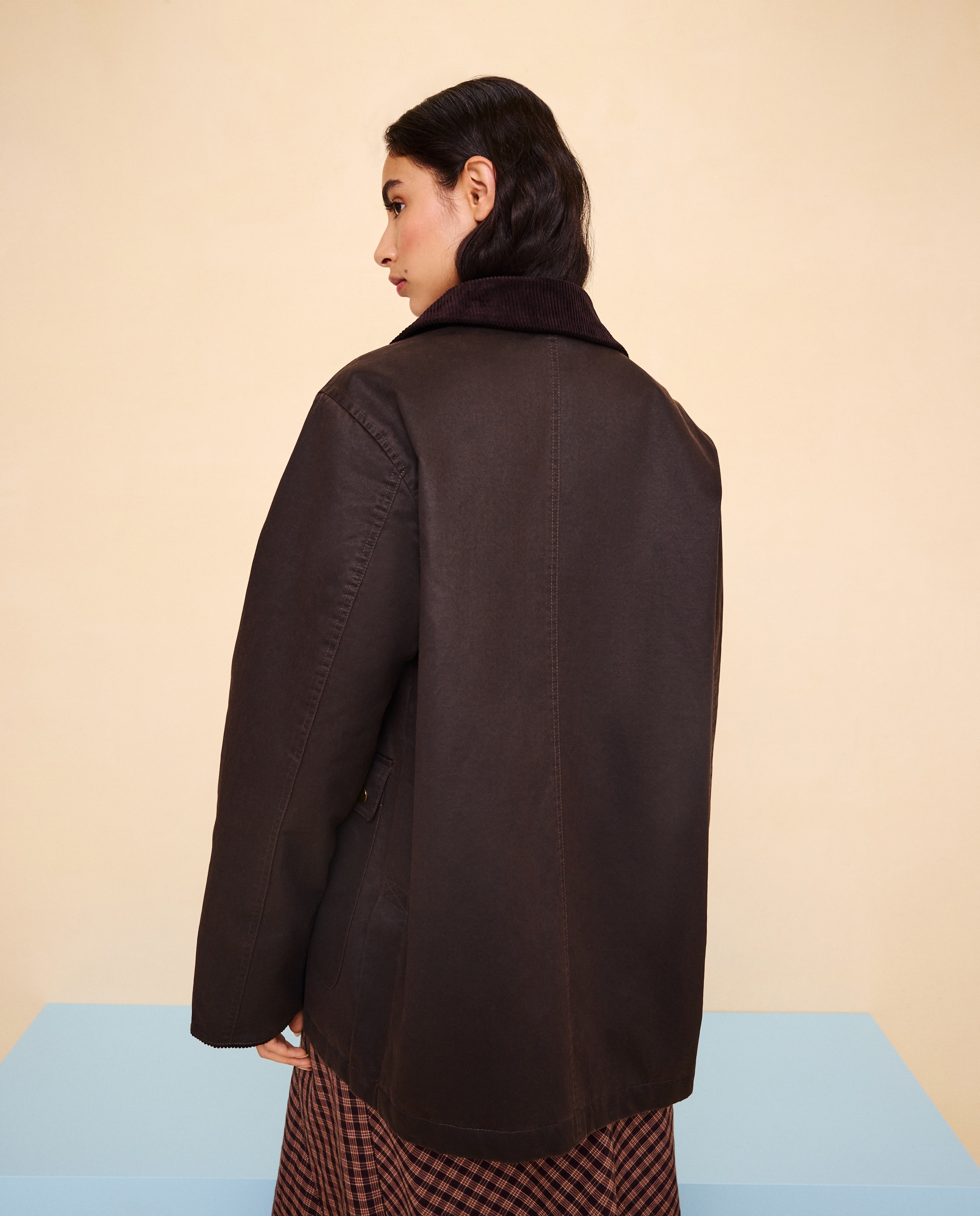 Parka de mujer encerada cuello pana - Easy Wear - Marrón Marrón-3