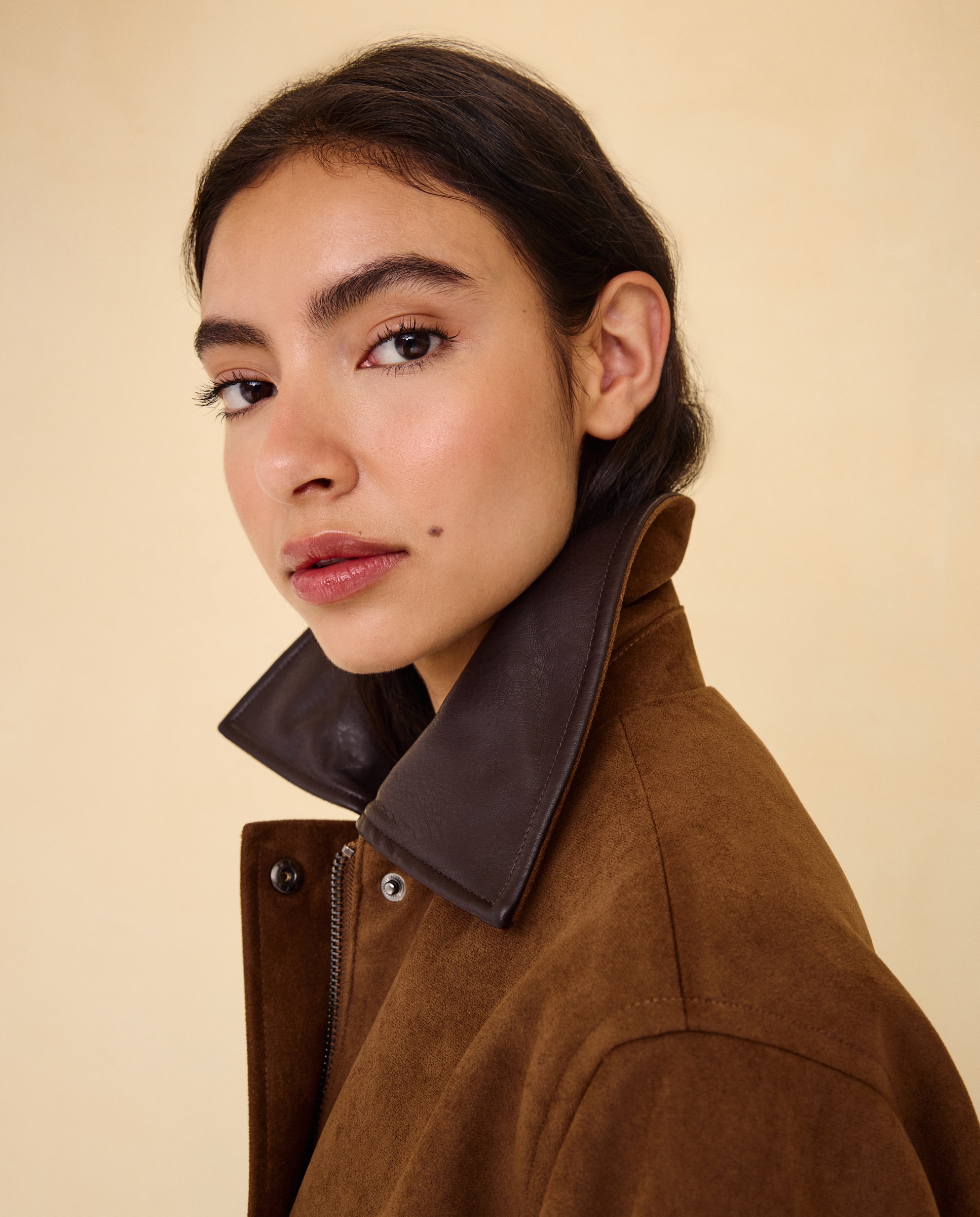 Parka de mujer encerada cuello pana - Easy Wear - Marrón Marrón-3