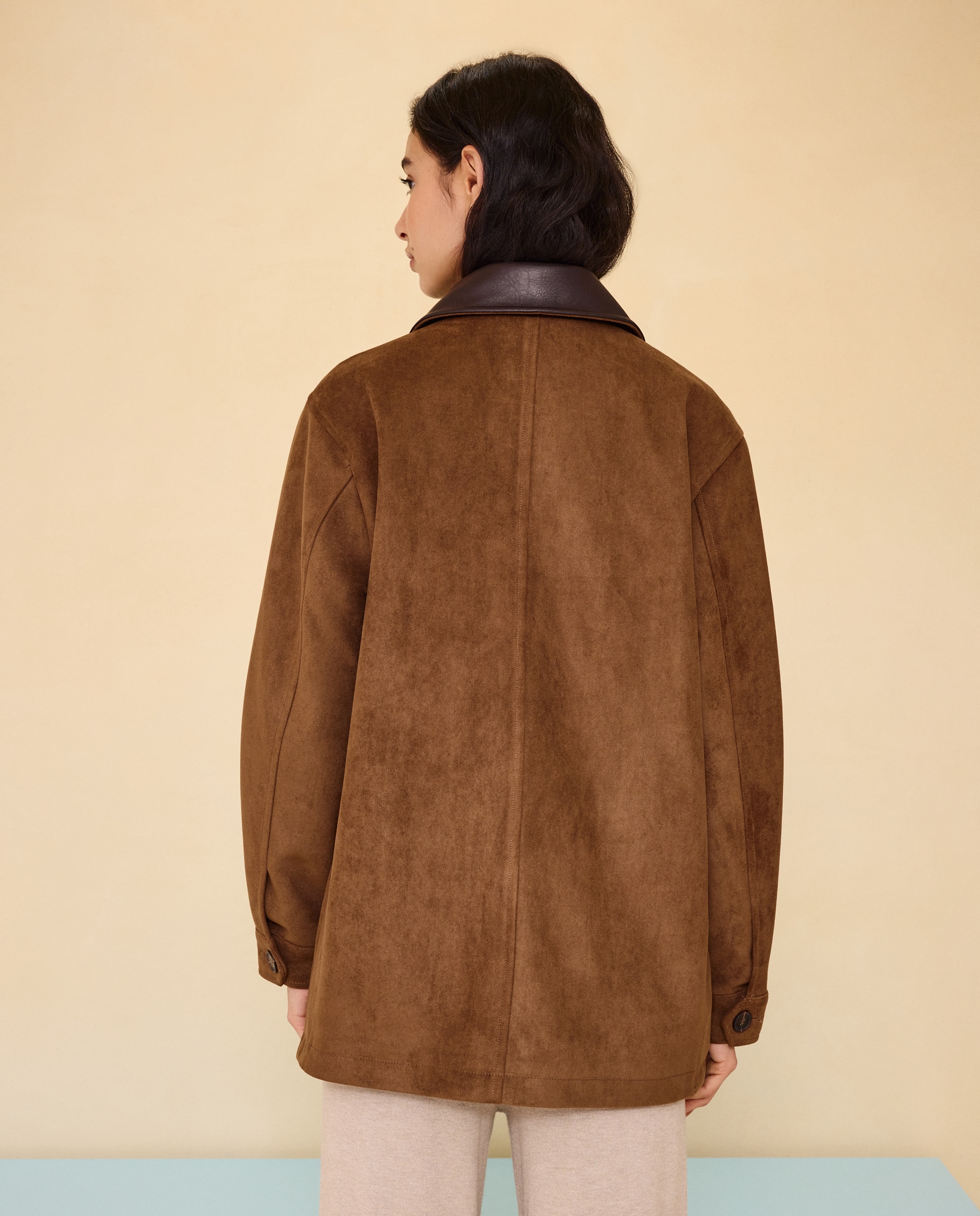 Parka de mujer encerada cuello pana - Easy Wear - Marrón Marrón-4