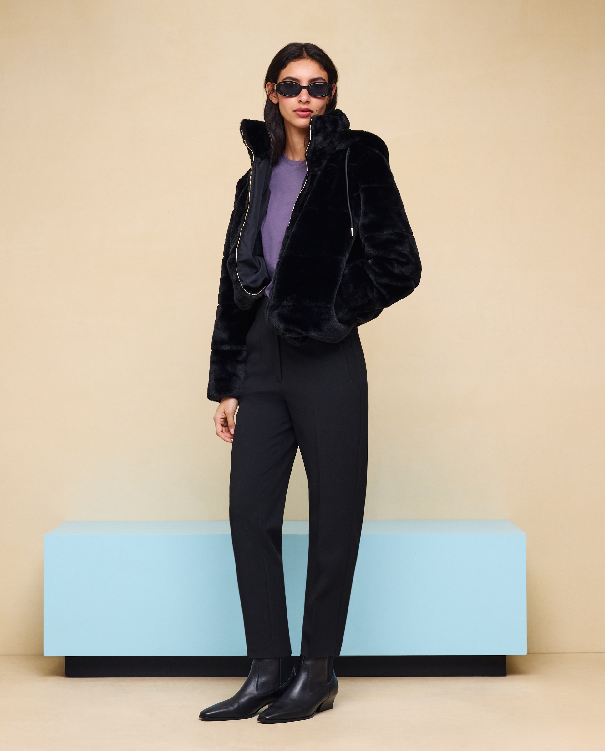 Abrigo de mujer efecto pelo - Easy Wear - Negro Negro-1