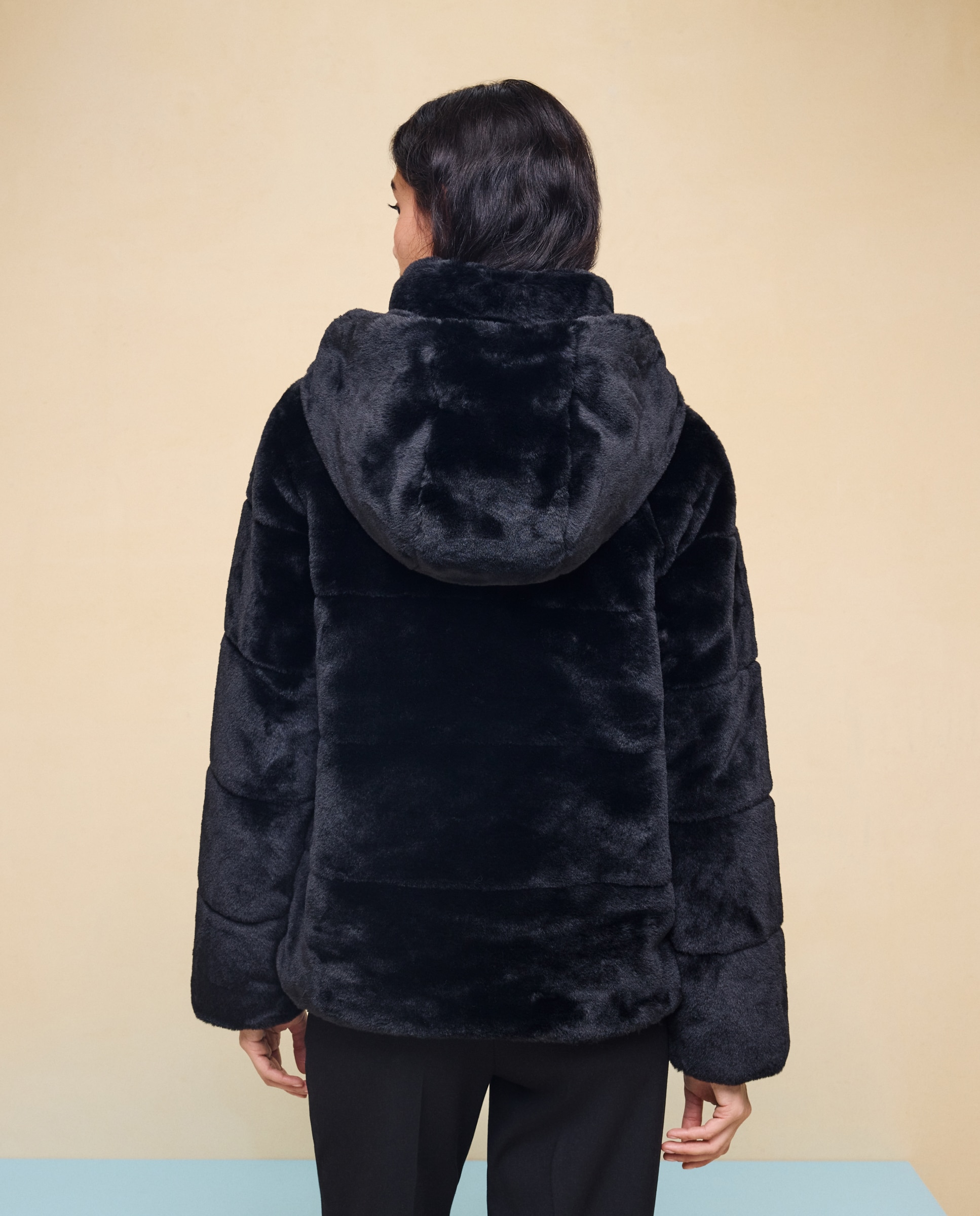 Abrigo de mujer efecto pelo - Easy Wear - Negro Negro-3