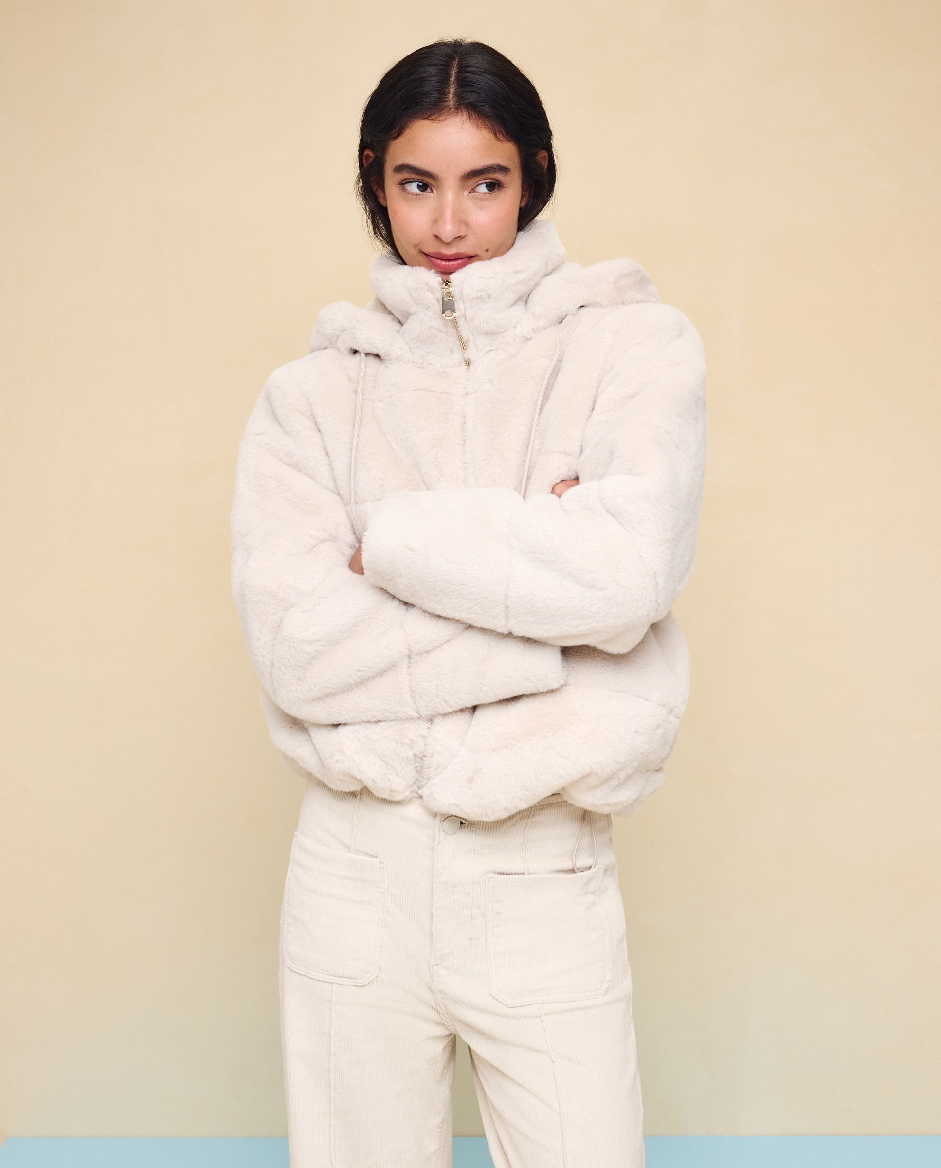 Abrigo de mujer efecto pelo - Easy Wear - 120 Crudo 120 Crudo-1