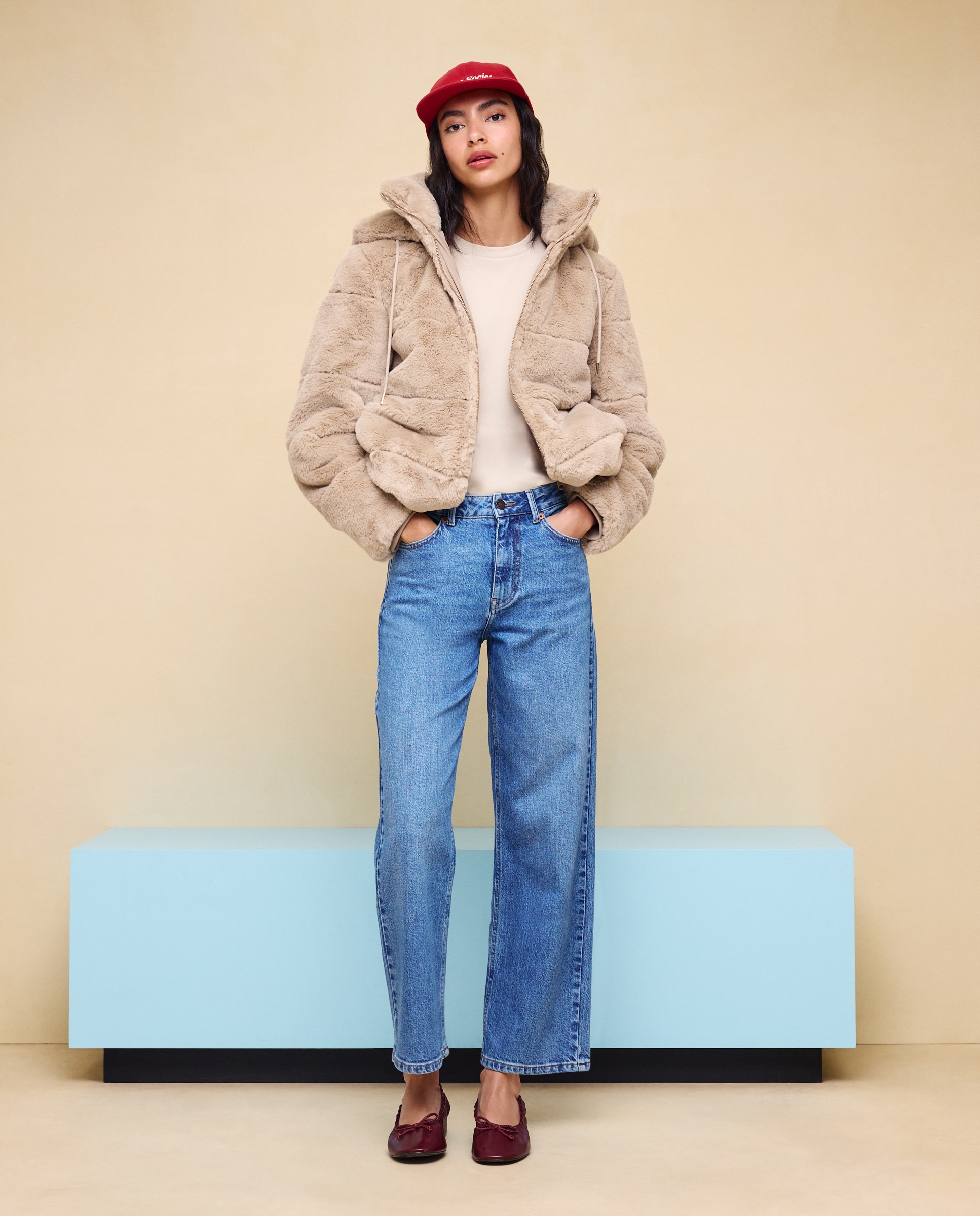 Abrigo de mujer efecto pelo - Easy Wear - Visón claro Visón claro-2