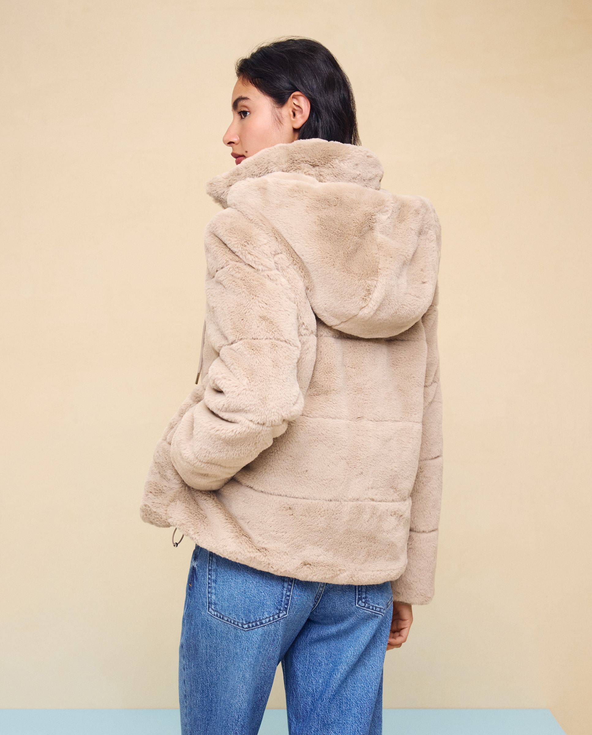 Abrigo de mujer efecto pelo - Easy Wear - Visón claro Visón claro-3