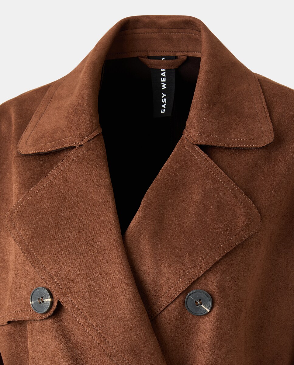 Gabardine Curta com Efeito de Camurça Castanho-6