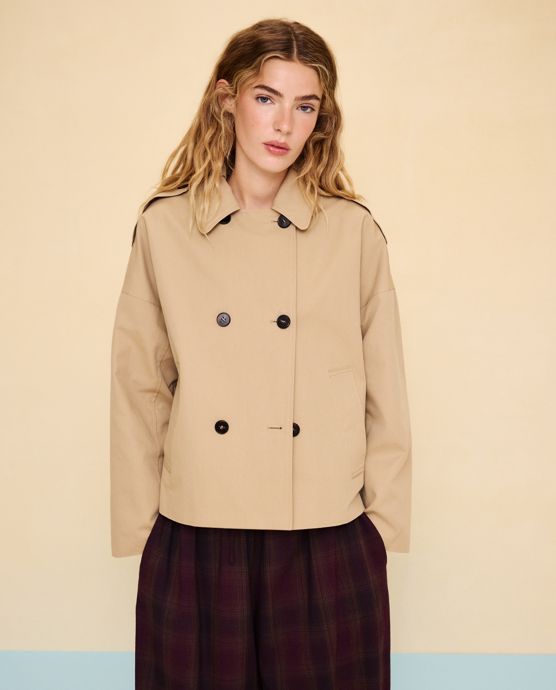Gabardina de mujer corta cruzada - Easy Wear - Beige Beige-2