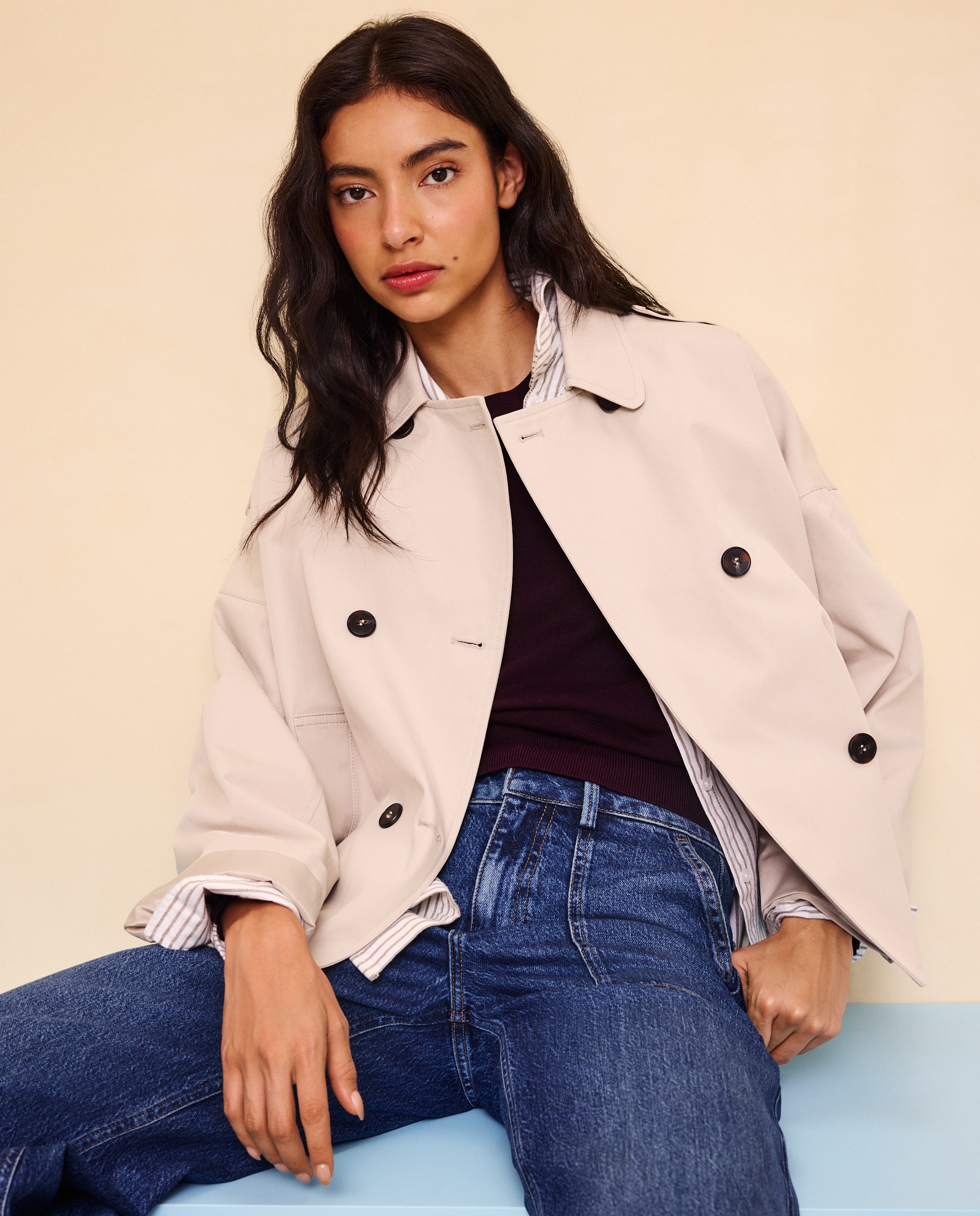 Gabardina de mujer corta cruzada - Easy Wear - Rice paper Rice paper-2