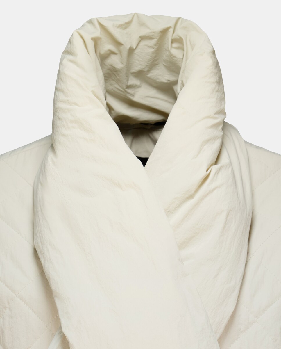 Casaco Acolchoado Até à Anca com Cachecol Areia-6