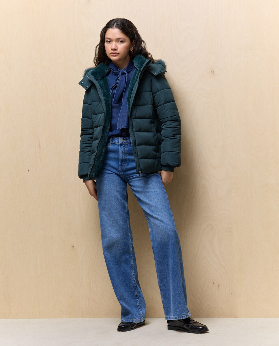 Sobretudo Acolchoado com Capuz e Forro 530 Verde Escuro-2