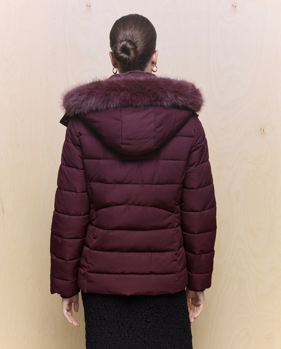 Sobretudo Acolchoado com Capuz e Forro Bordeaux-3