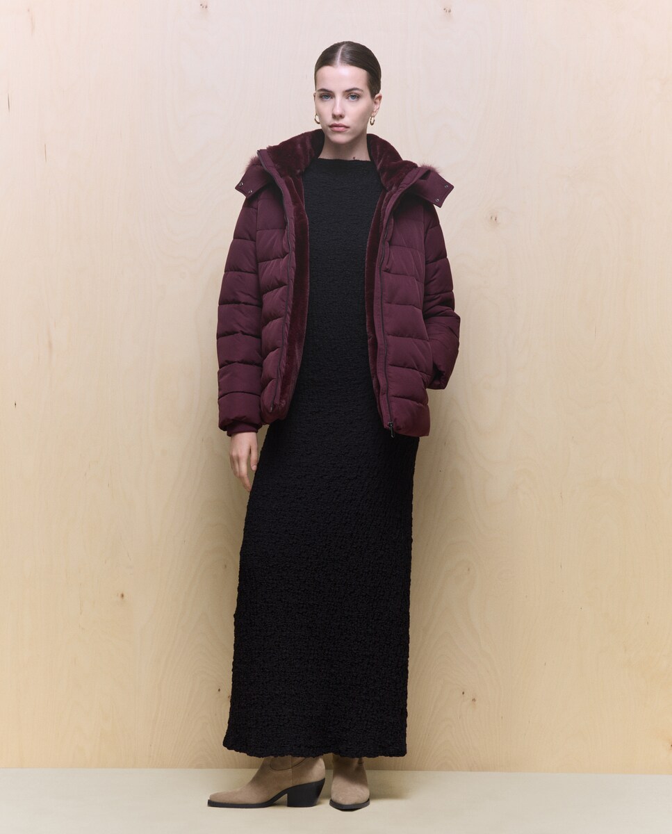 Sobretudo Acolchoado com Capuz e Forro Bordeaux-4