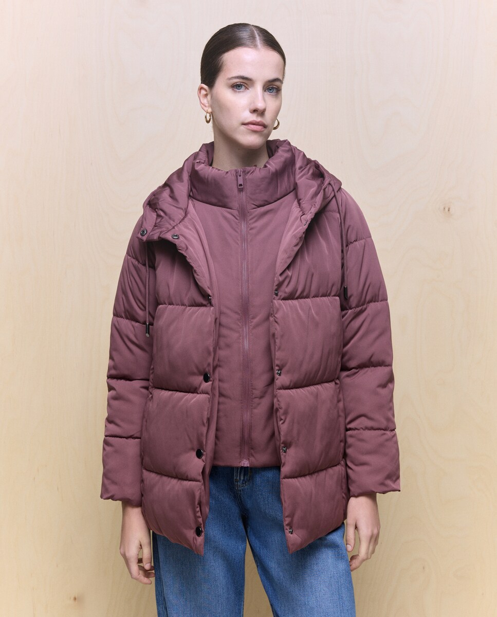 Casaco Acolchoado com Efeito de Peça Dupla Chocolate-1