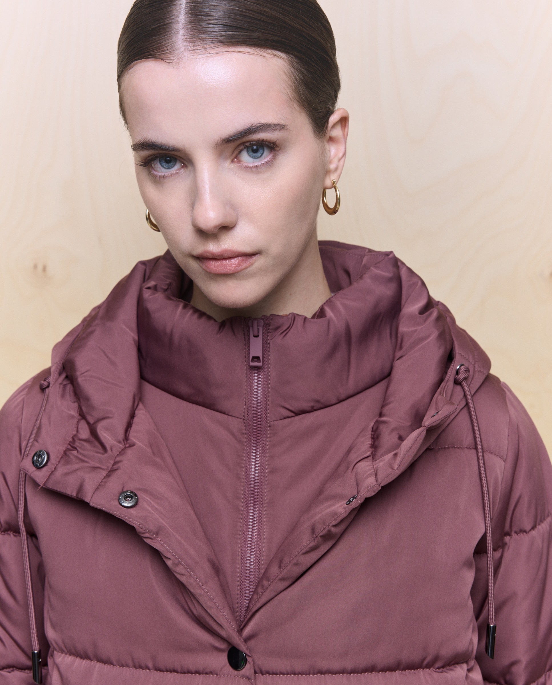 Casaco Acolchoado com Efeito de Peça Dupla Chocolate-4