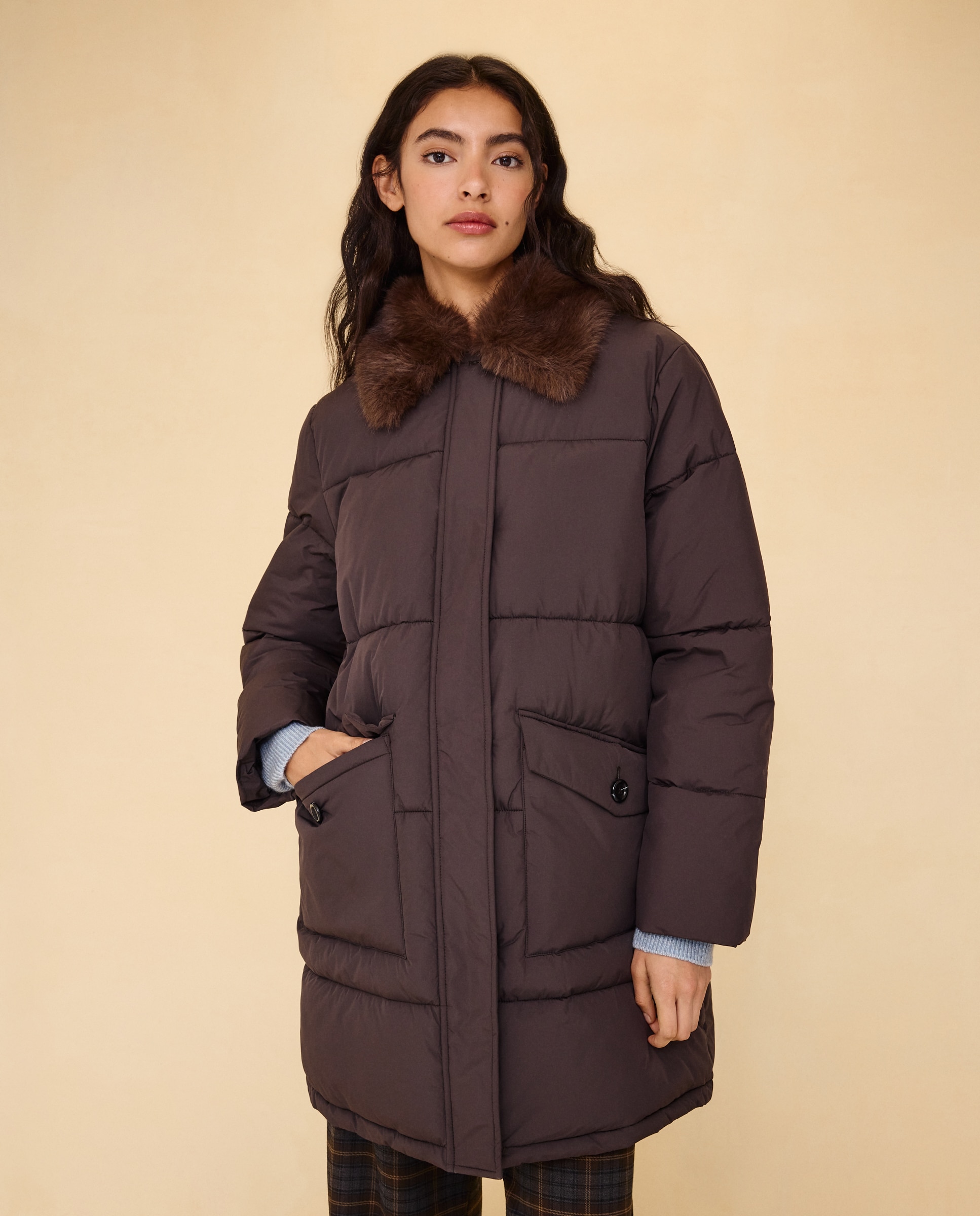Imagen 1 de Acolchado de mujer largo cuello pelo - Easy Wear - Marrón Marrón