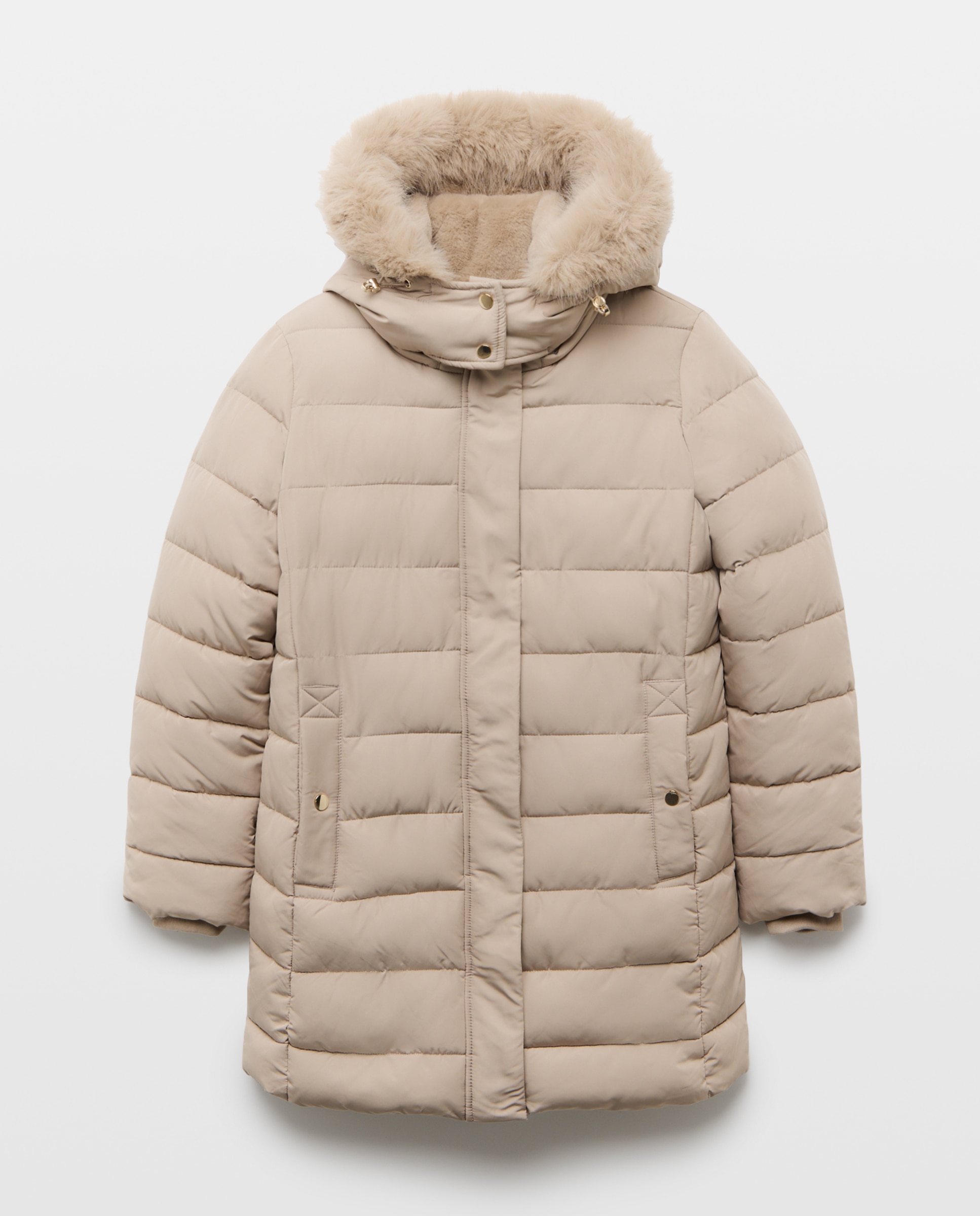 Imagen 5 de Abrigo acolchado midi capucha pelo - Easy Wear - Visón claro Visón claro