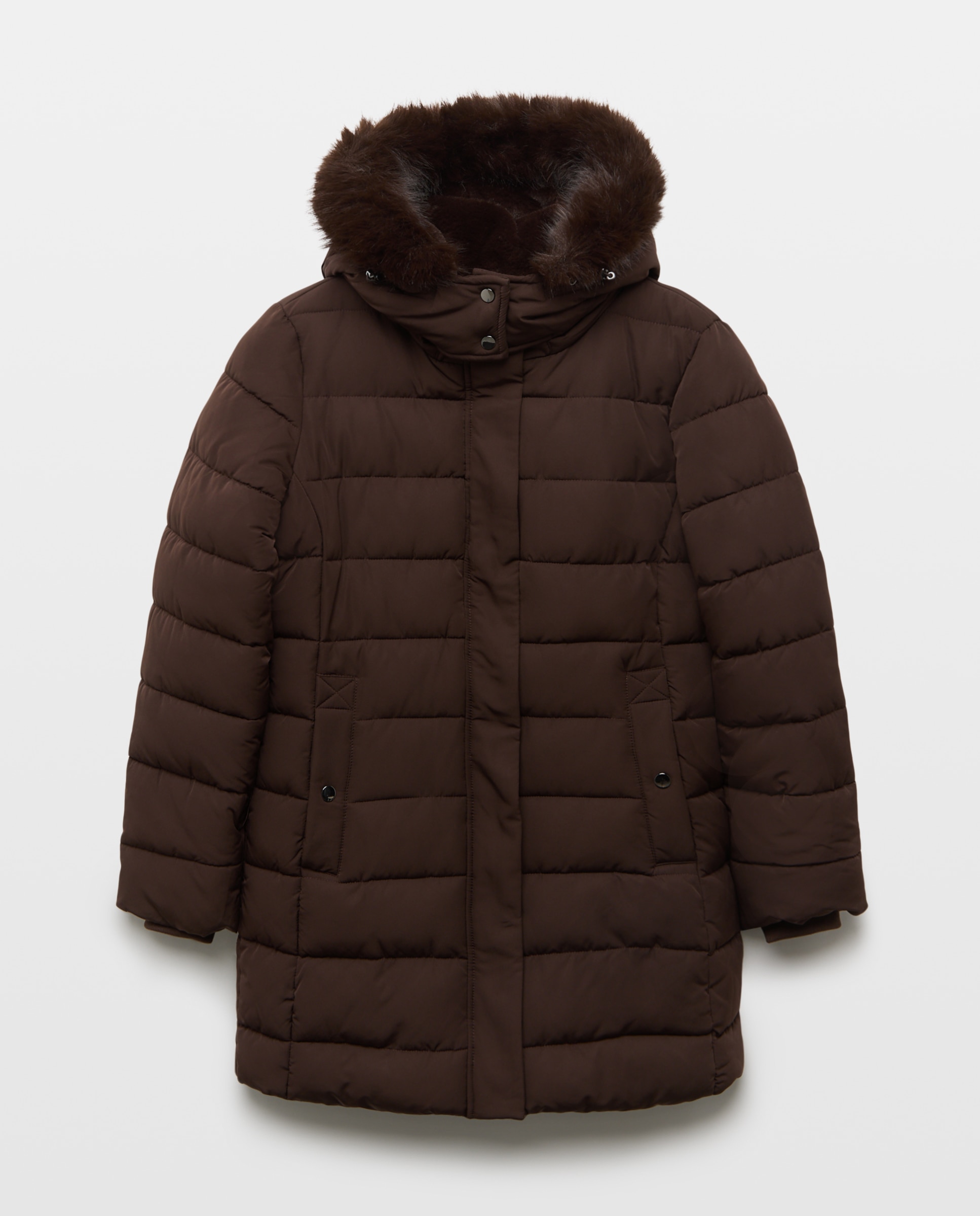 Imagen 5 de Abrigo acolchado midi capucha pelo - Easy Wear - Chocolate Chocolate