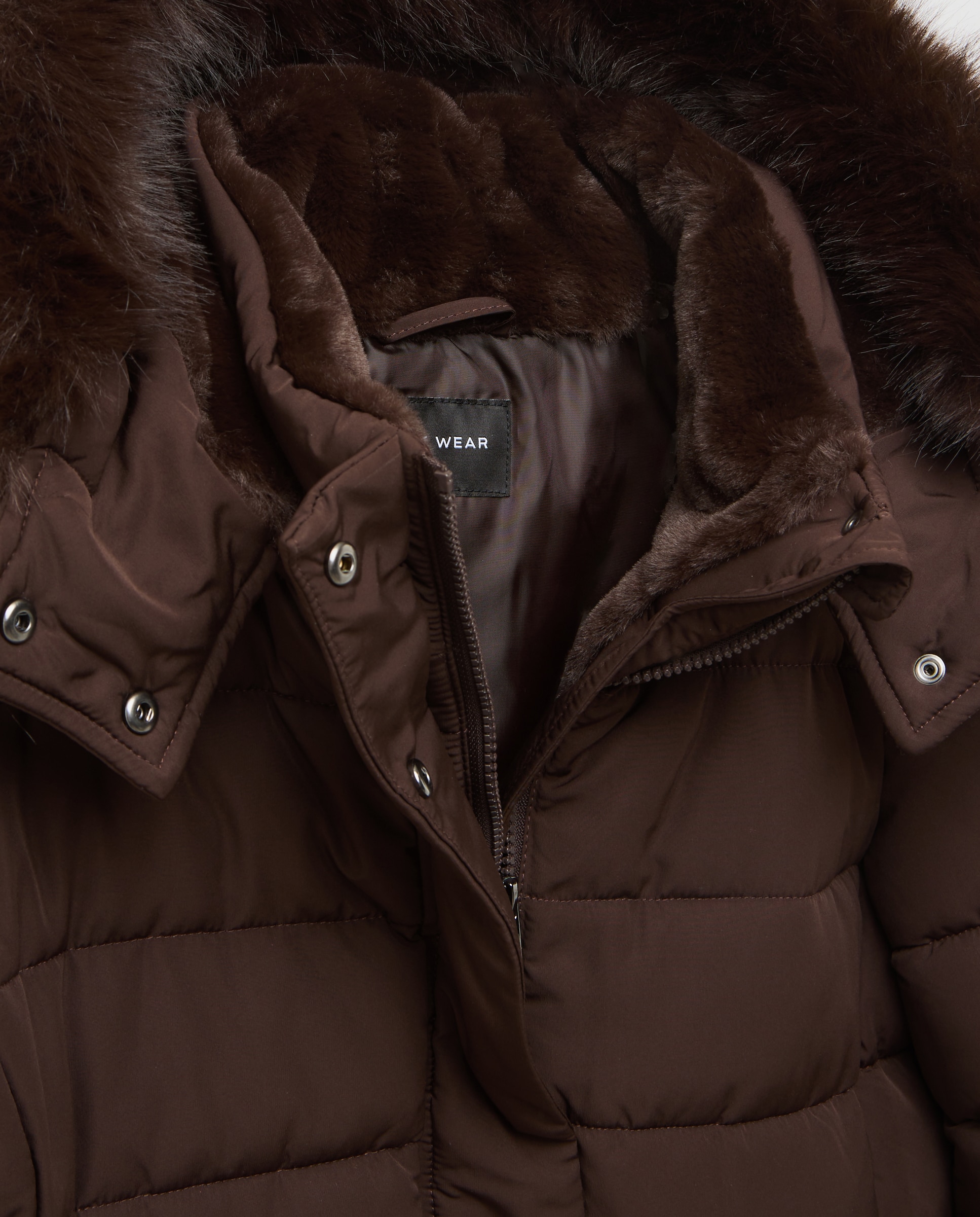 Imagen 6 de Abrigo acolchado midi capucha pelo - Easy Wear - Chocolate Chocolate