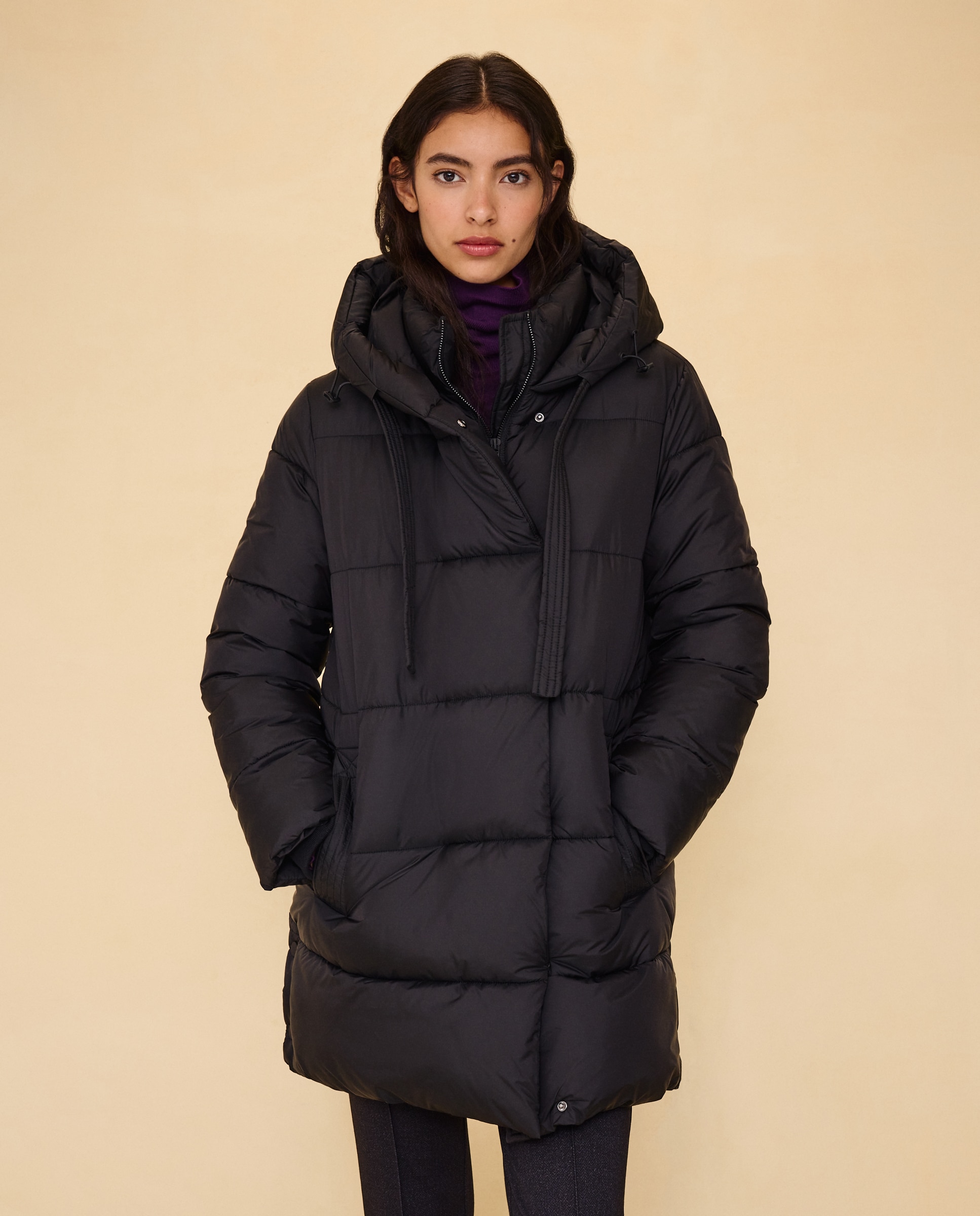 Imagen 1 de Abrigo acolchado cruzado capucha - Easy Wear - Negro Negro