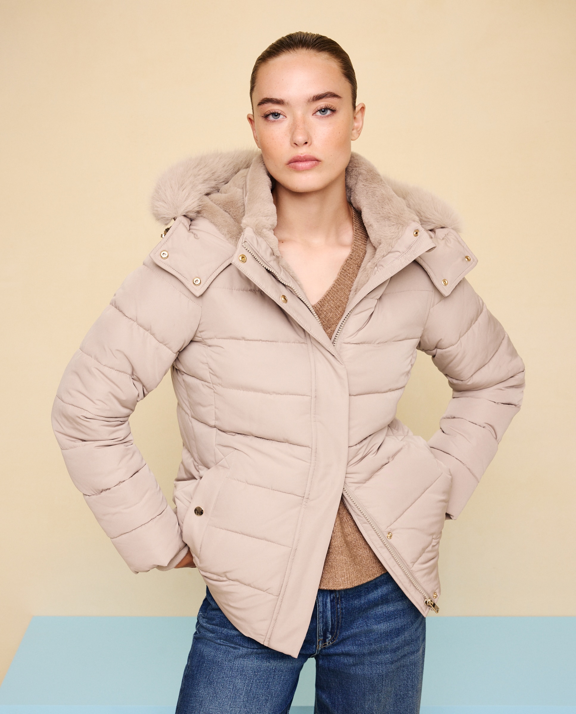Imagen 1 de Abrigo acolchado capucha pelo - Easy Wear - Visón claro Visón claro