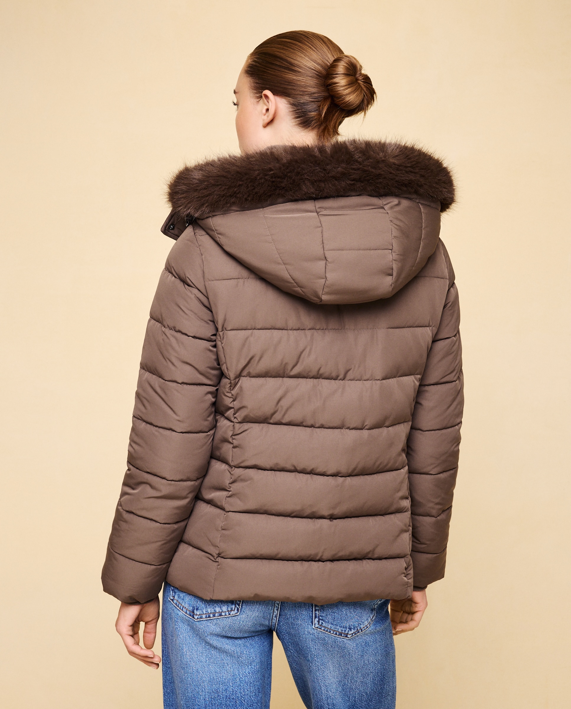Imagen 2 de Abrigo acolchado capucha pelo - Easy Wear - Visón oscuro Visón oscuro