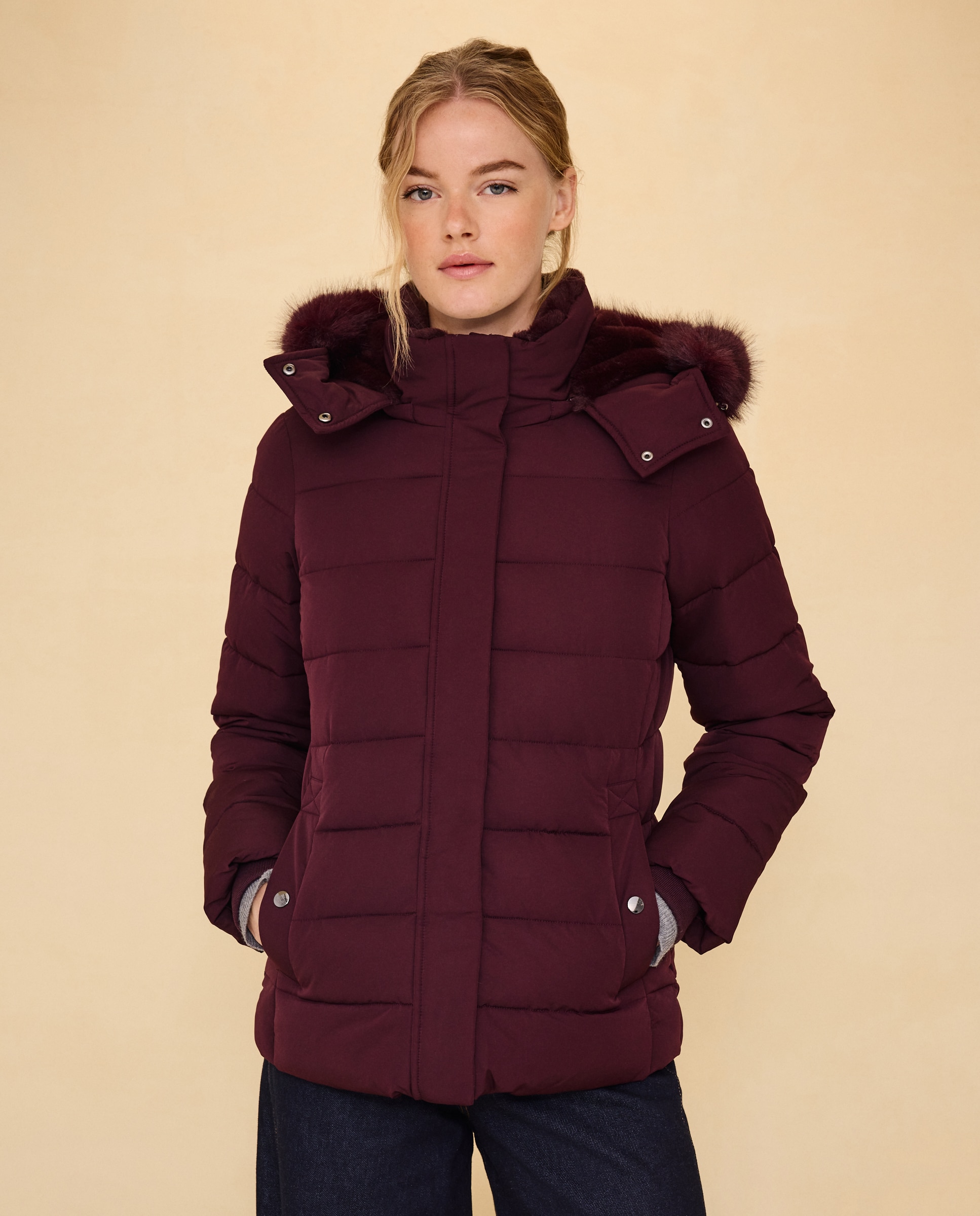 Imagen 1 de Abrigo acolchado capucha pelo - Easy Wear - Burdeos Burdeos