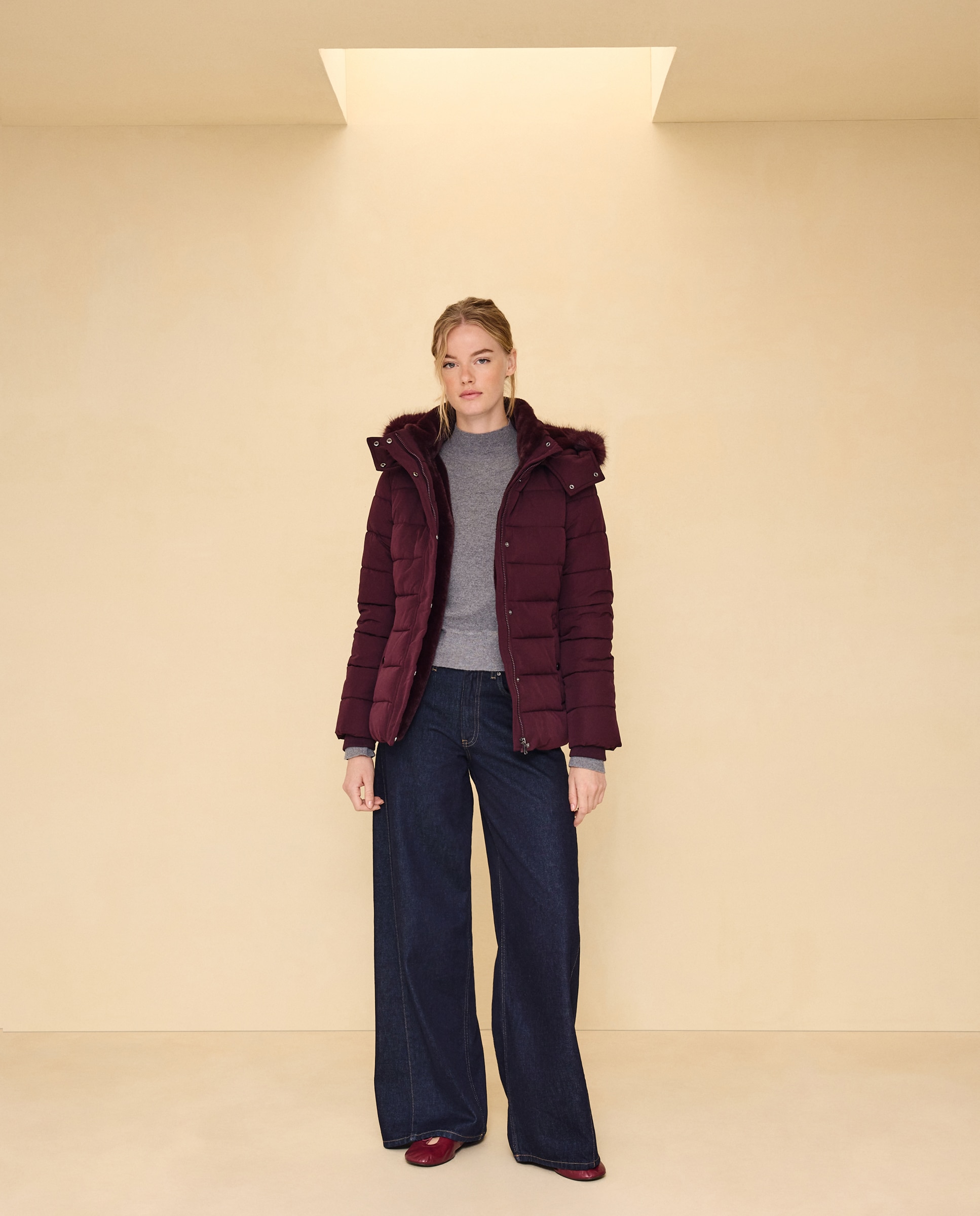 Imagen 2 de Abrigo acolchado capucha pelo - Easy Wear - Burdeos Burdeos