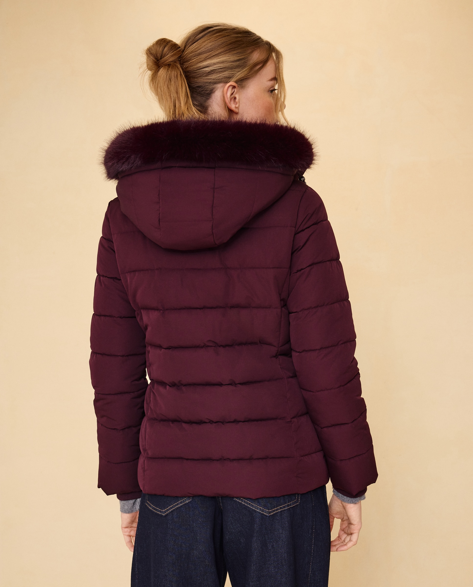 Imagen 3 de Abrigo acolchado capucha pelo - Easy Wear - Burdeos Burdeos