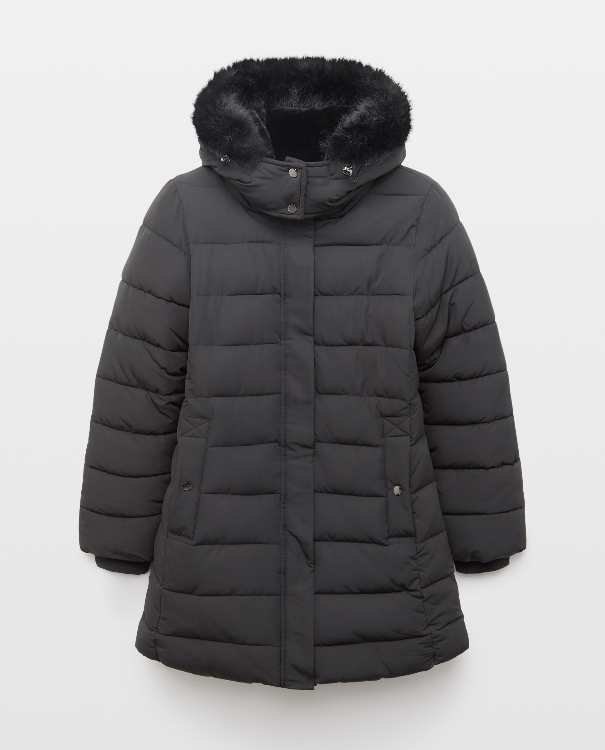 Imagen 5 de Abrigo acolchado midi capucha pelo - Easy Wear - Negro Negro
