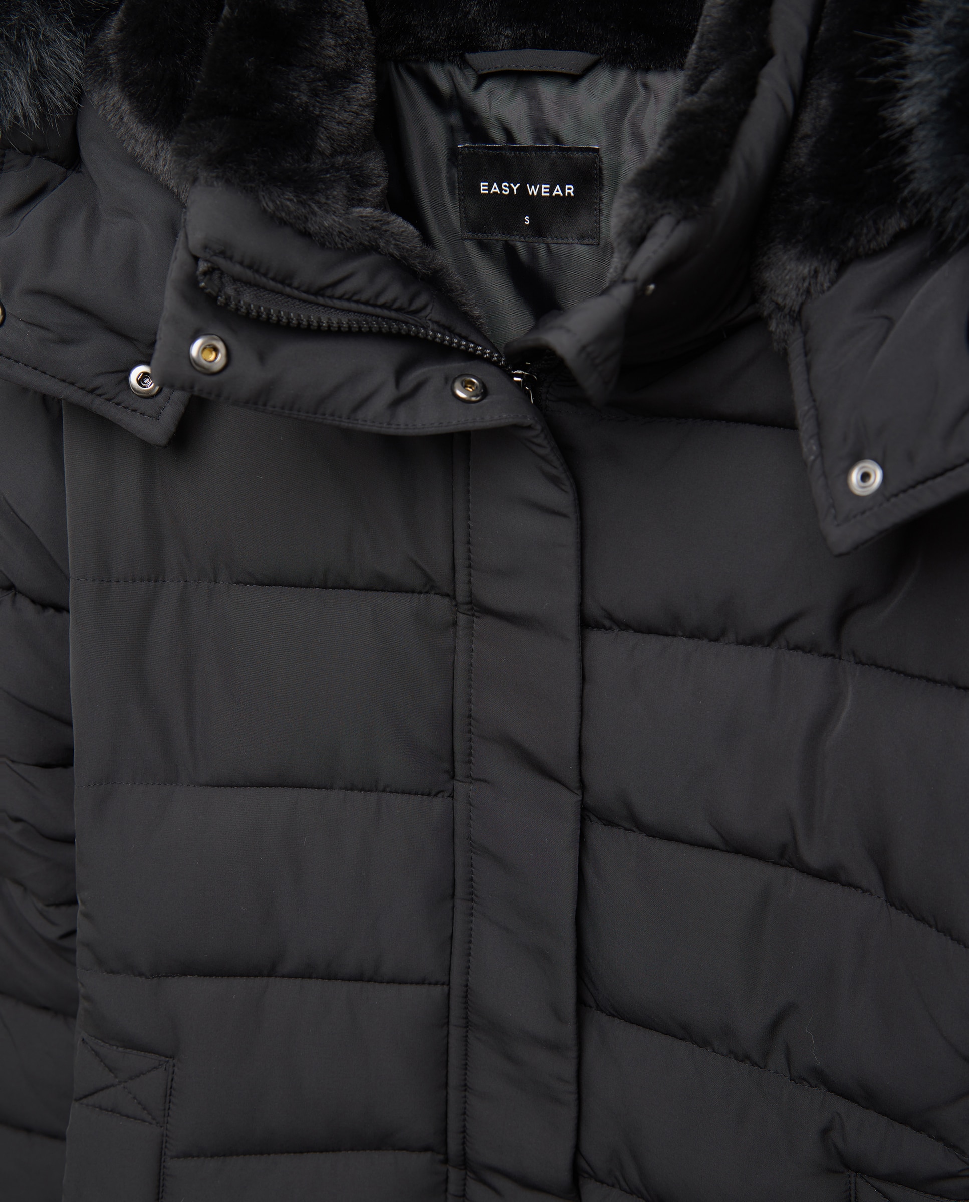 Imagen 6 de Abrigo acolchado midi capucha pelo - Easy Wear - Negro Negro