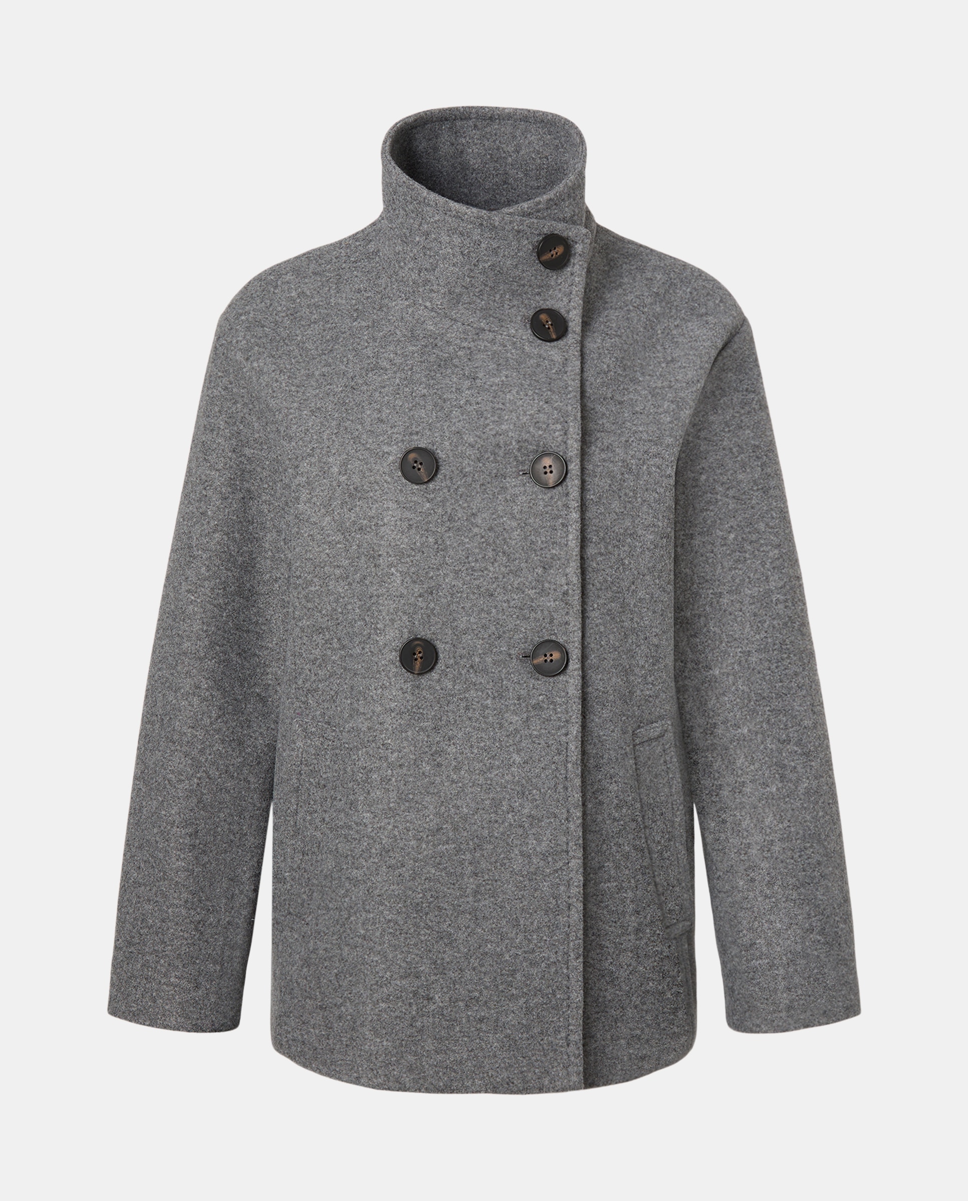 Casacão Liso com Gola Chaminé 820 Cinzento Médio-5