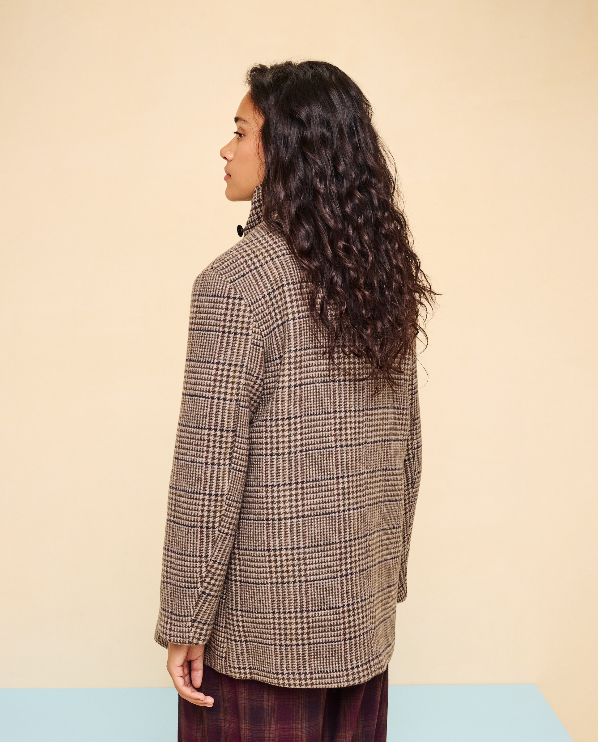 Chaquetón de mujer con lana y cuello subido - Easy Wear - Marrón Marrón-3