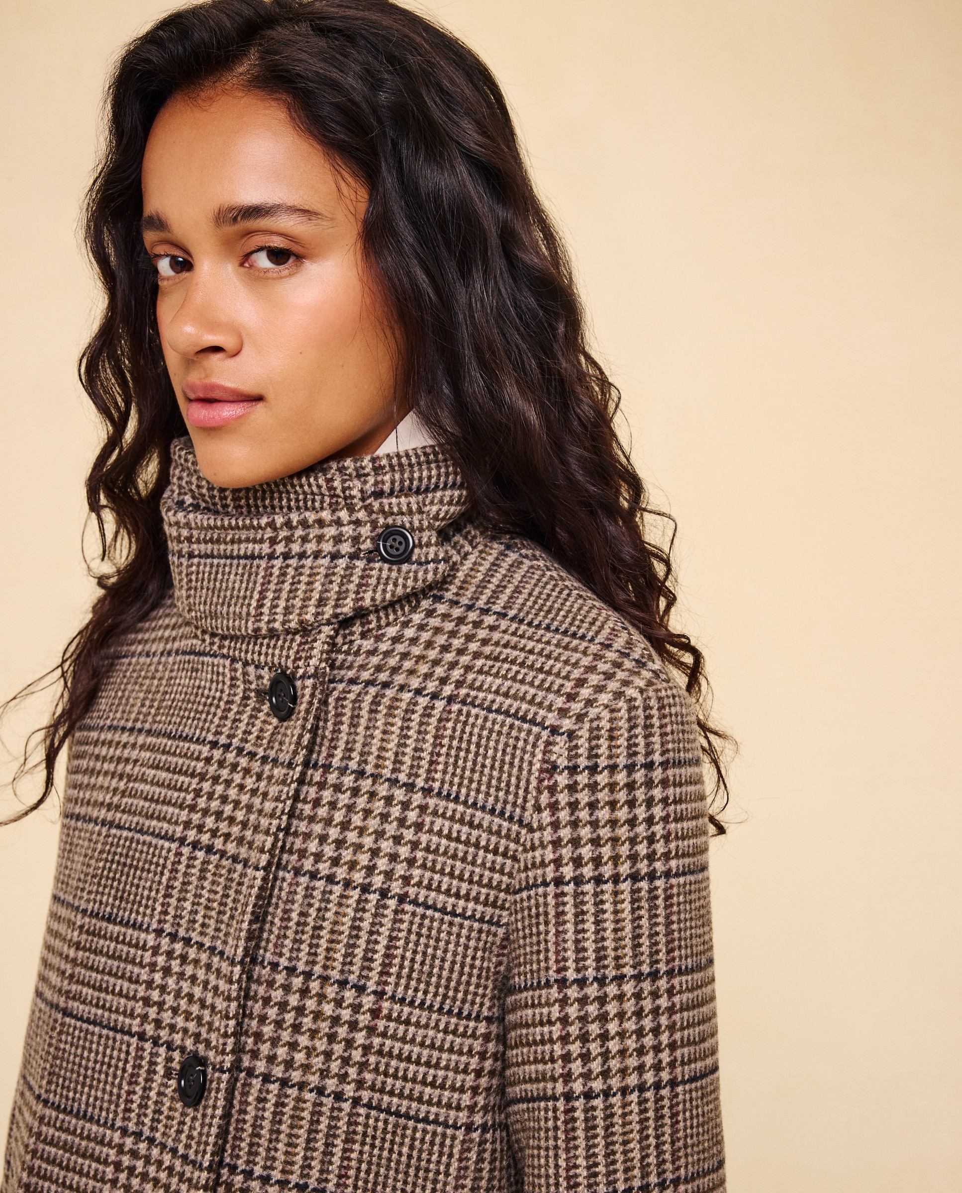Chaquetón de mujer con lana y cuello subido - Easy Wear - Marrón Marrón-4