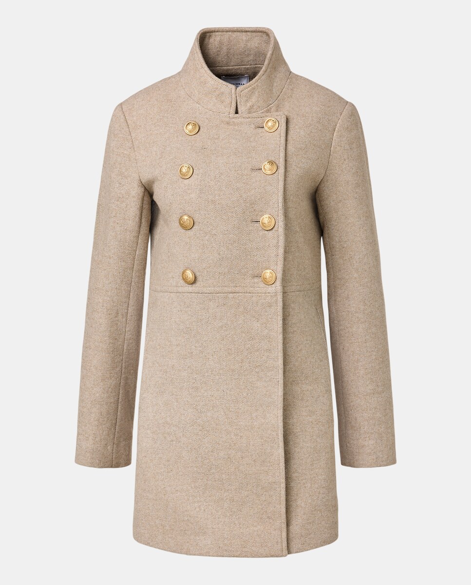 Sobretudo estilo militar de mulher Vison Claro-5