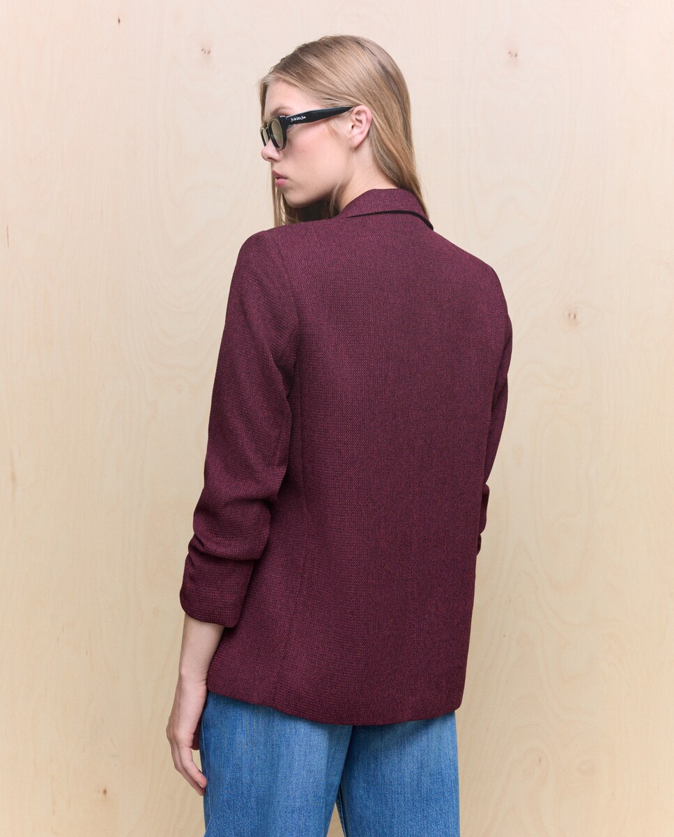 Blazer de Manga Comprida em Balão Bordeaux-3