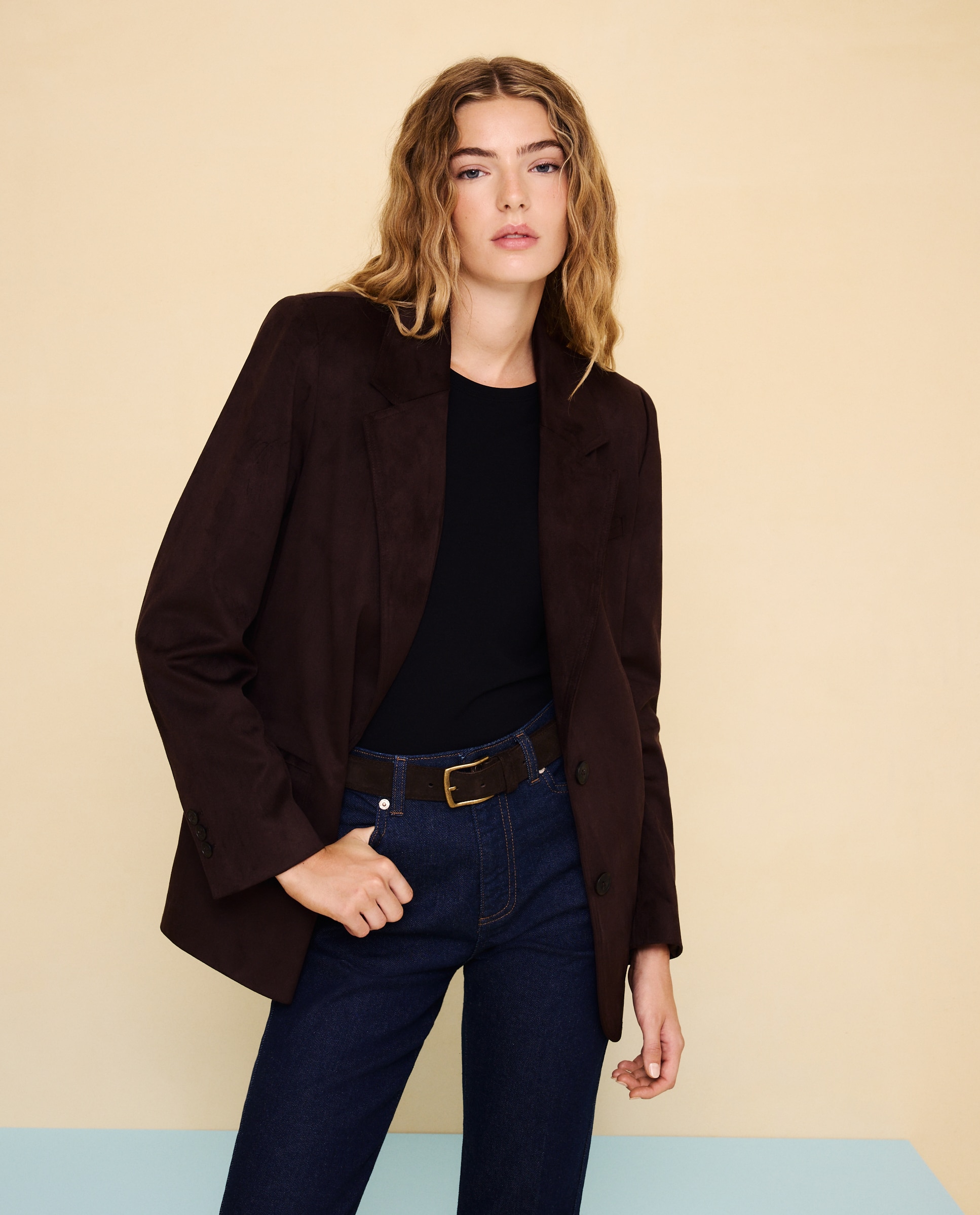 Blazer efecto ante de mujer - Easy Wear - Chocolate Chocolate-1