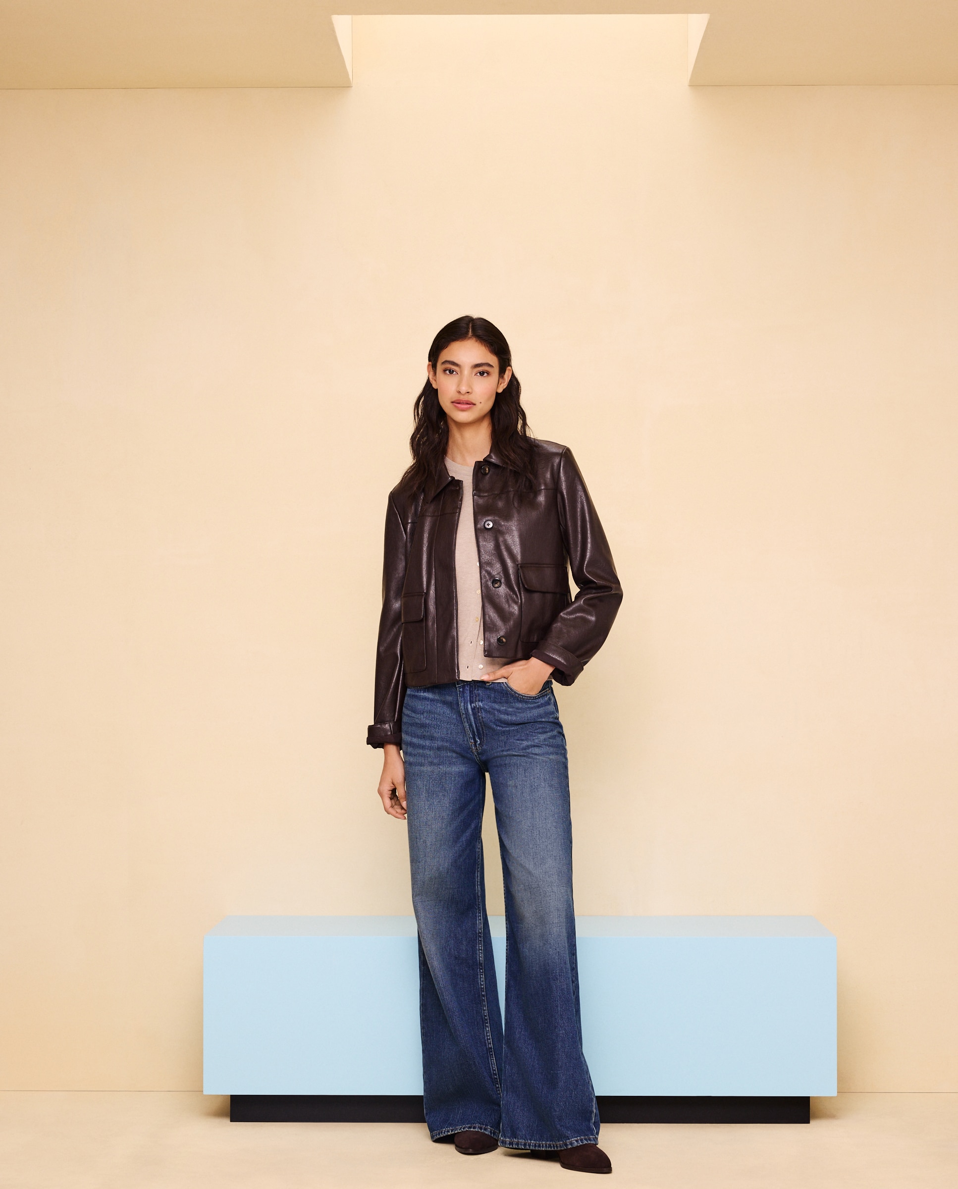 Chaqueta corta de mujer efecto piel - Easy Wear - Marrón Marrón-2